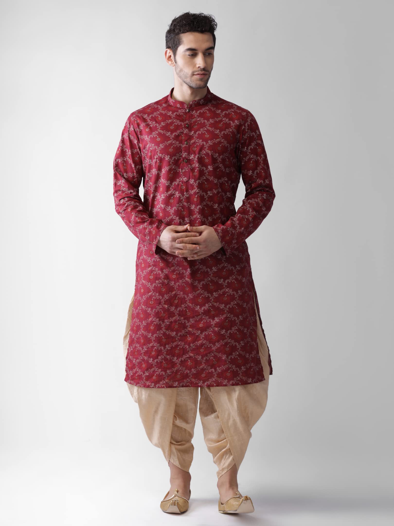 Kisah Mens Printed Cotton Blend Kurta - Traditional Ethnic Wear Kurta For Men For Weddings & Festivals, Maroon, 42