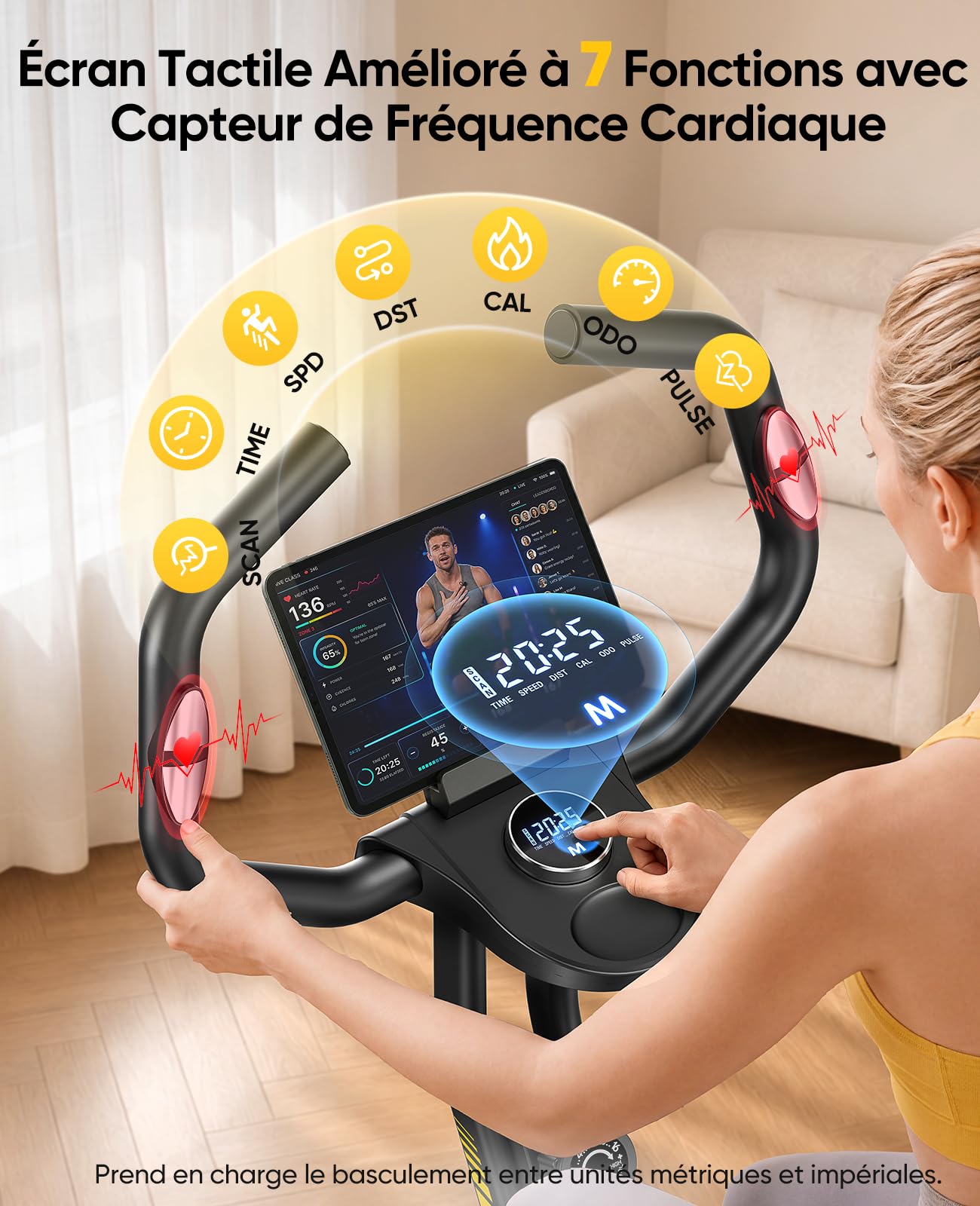 TOPUTURE 5-en-1 Velo d Appartement Silencieux <20 dB, Écran Tactile Rond HD
