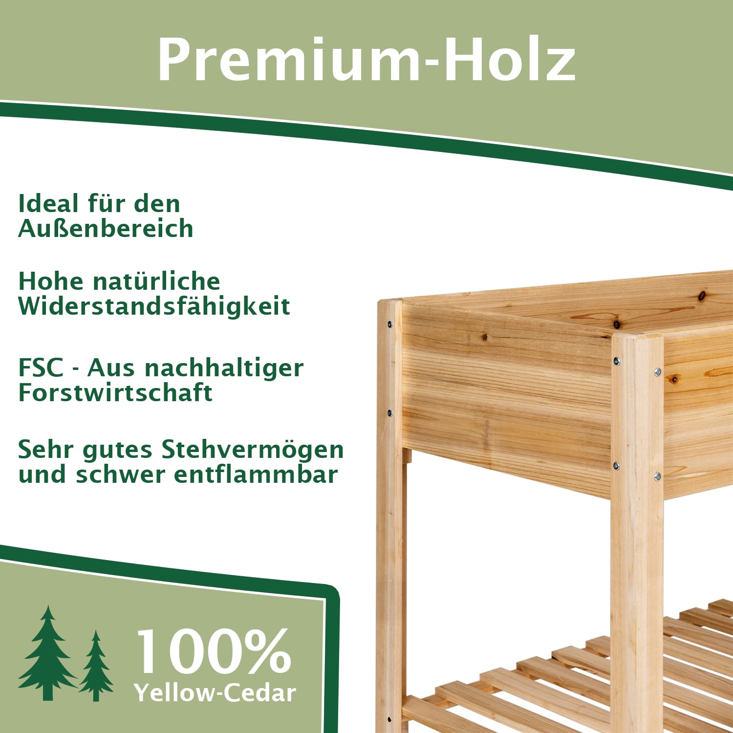 Hochbeet für Balkon und Garten aus Zedernholz, hochwertiger Pflanzkasten mit Ablage, ideal einsetzbar als Anzuchtbeet oder Kräuterbeet, Maße 80x40x85 cm (Typ: HB002)