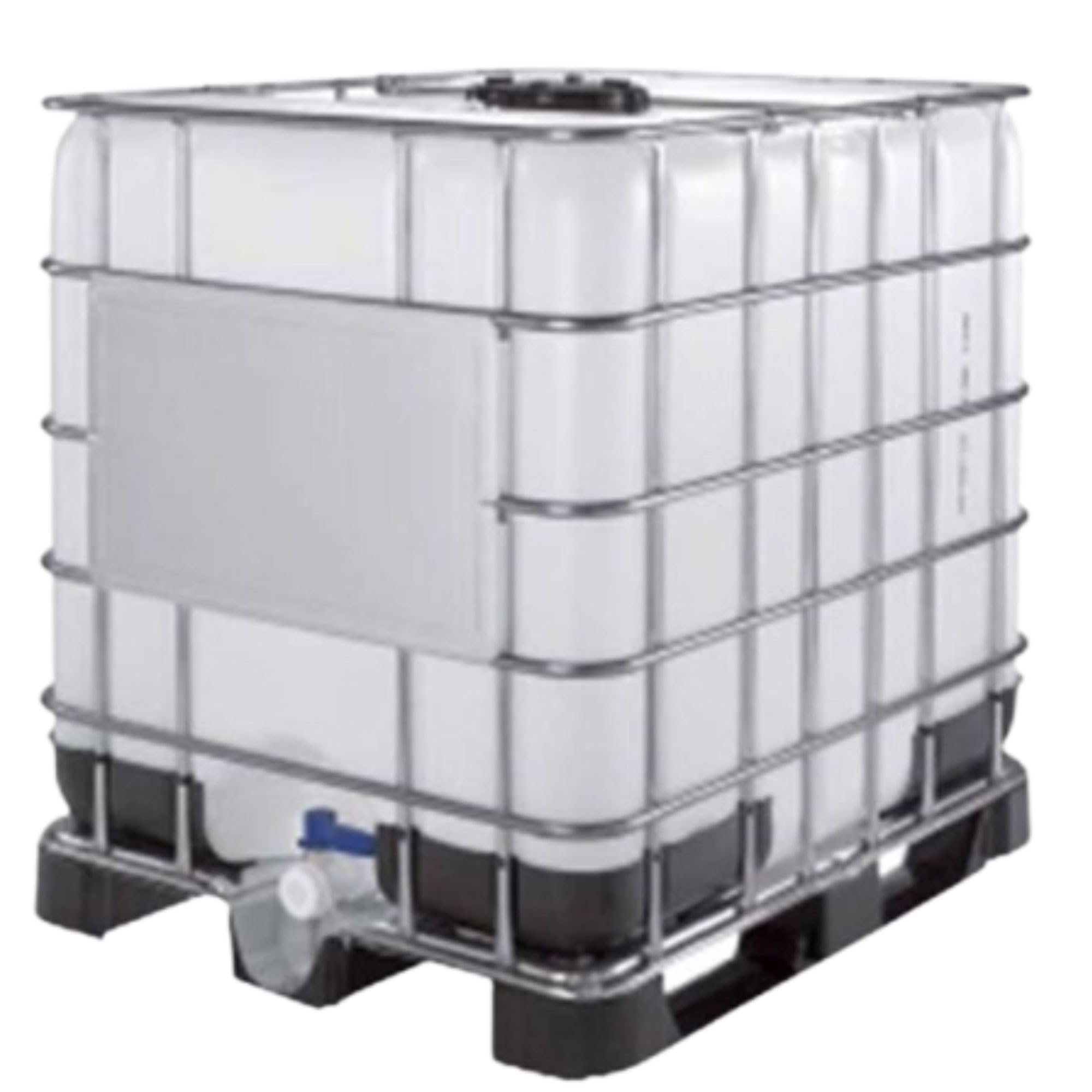 Réservoir IBC 1000L ADR avec palette en plastique, conteneur GRG homologué pour marchandises dangereuses et usage alimentaire, réservoir industriel avec valve de 2 pouces et grille