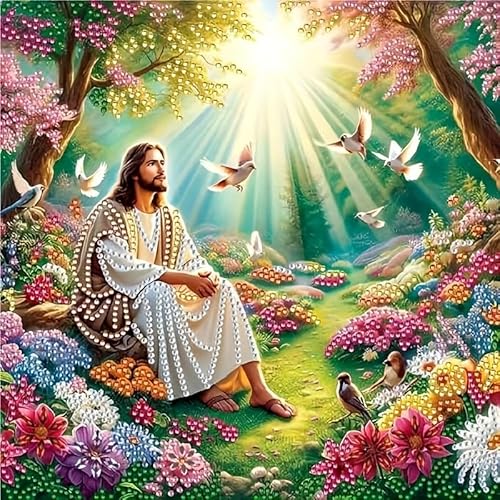 GXGLLPZBY DIY Special Shape Diamond Art Kits, 5D Religious Diamond Painting for Beginners Adults, Jesus Round Full Drill Diamond dot Art Kits, Gem Art for Adults Home Wall Decor 11.8x11.8in