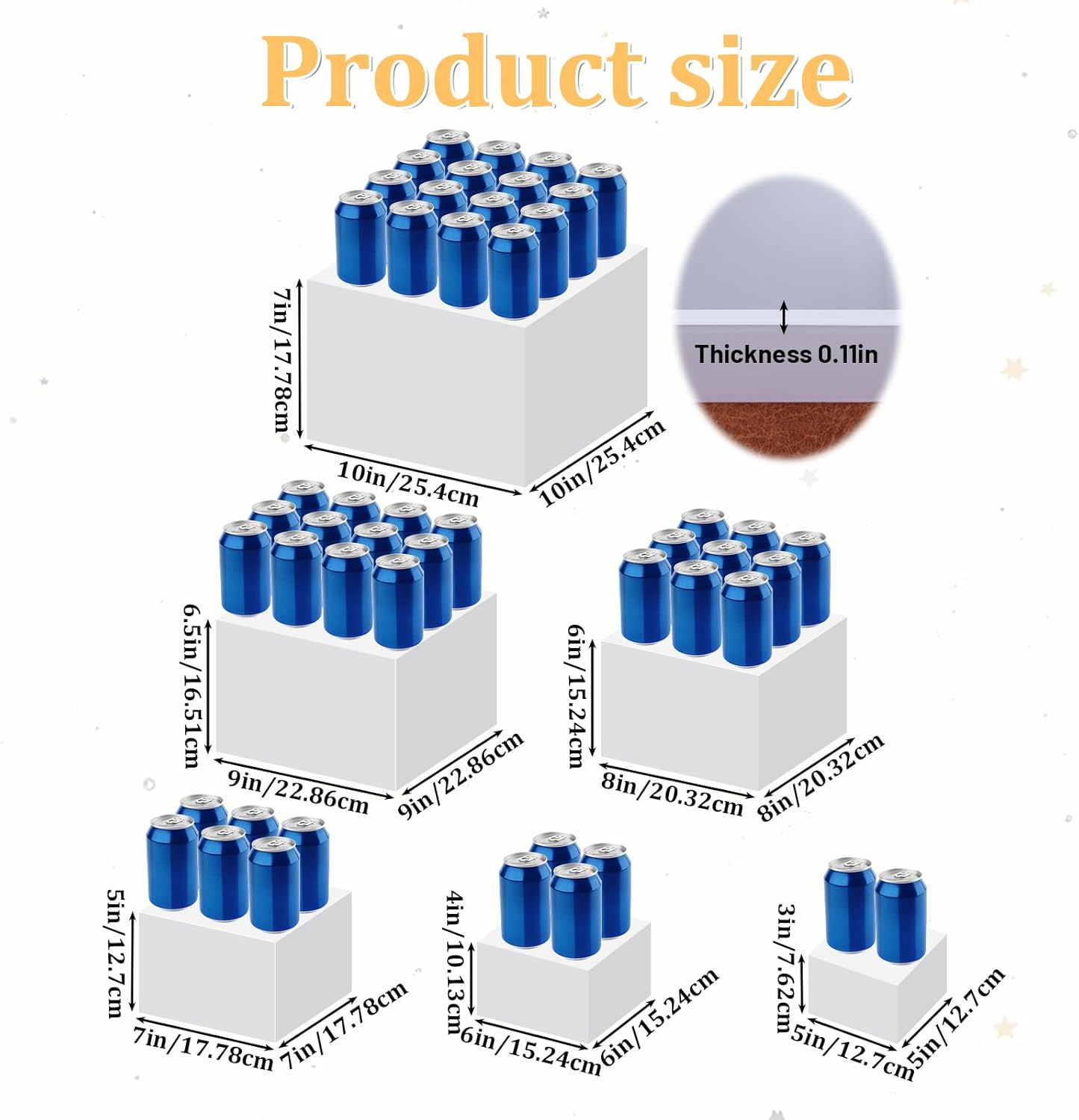 6 Pcs Buffet Risers, Food Risers for Buffet Table, White Acrylic Cube Boxes Display with Hollow Bottoms Display Stand Shelf for Party Cake Dessert Catering Jewelry Collectibles (5"6"7"8"9"10'')