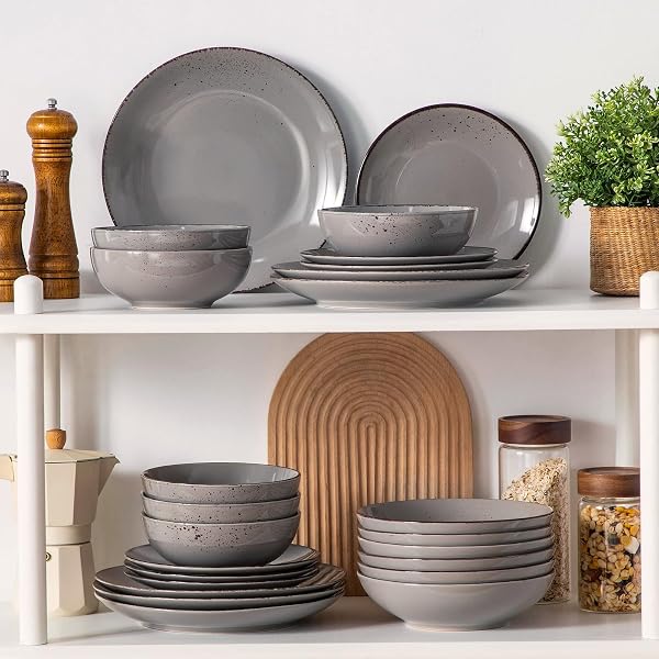 vancasso Navia 24 Pieces Stoneware Dinner Set for 6, Vintage Look Grey Tableware Set with Dinner Plates, Dessert Plates, Soup Bowls & Cereal Bowls, Dishwasher & Microwave Safe - 5