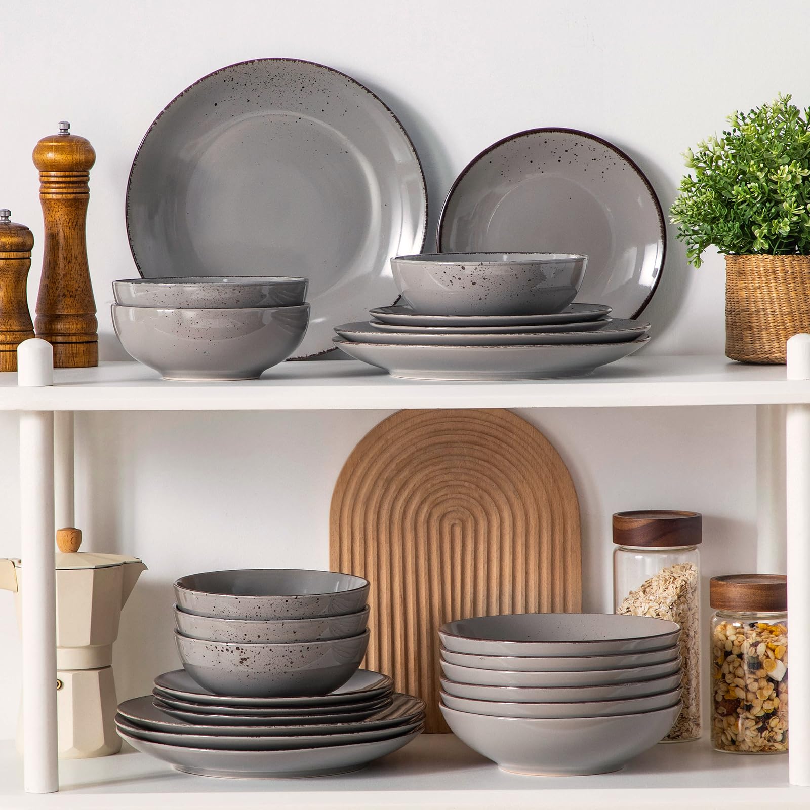 vancasso Navia 24 Pieces Stoneware Dinner Set for 6, Vintage Look Grey Tableware Set with Dinner Plates, Dessert Plates, Soup Bowls & Cereal Bowls, Dishwasher & Microwave Safe — view 5