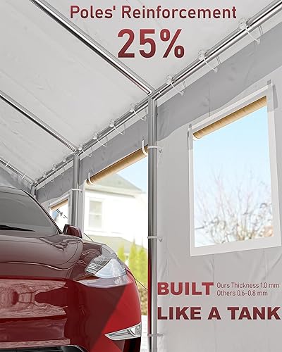 Miniatura 2 de DEXSO Carport - Garaje portátil resistente de 13 x 20 pies, postes de acero de 0.039 pulgadas y toldo impermeable de polietileno de 6.35 oz, con
