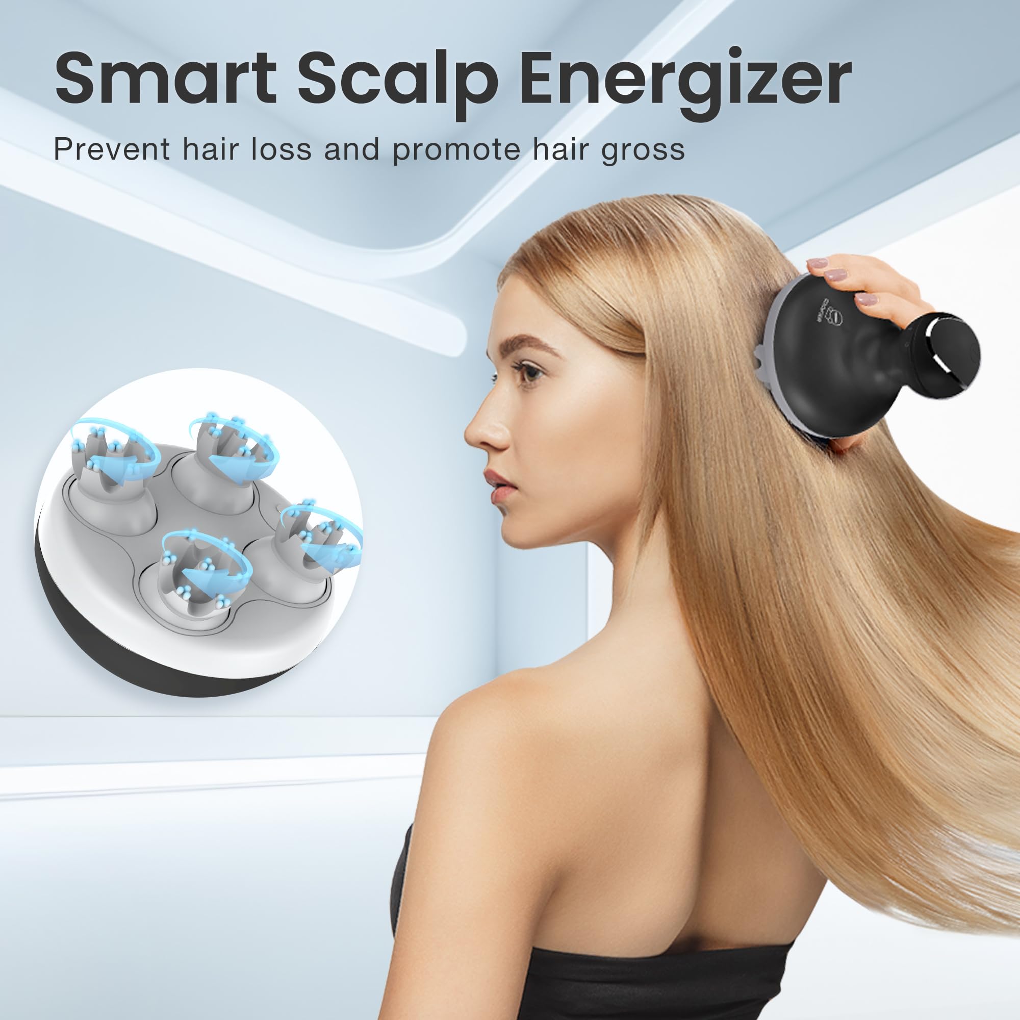Comfier Elektrisches Kopfhaut Massagegerät, portables Kopfmassagegeräte wasserdicht, kabellos und wiederaufladbar, elektrischer Kopfkrauler mit 4 Knetmassageköpfe für Entspannung, Geschenke