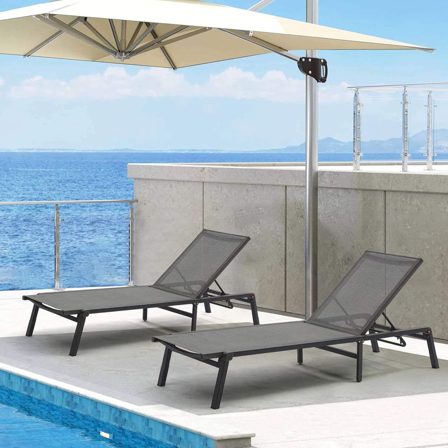 U ULAND Aluminum Chaise Lounge Outdoor, AssembleFree Patio