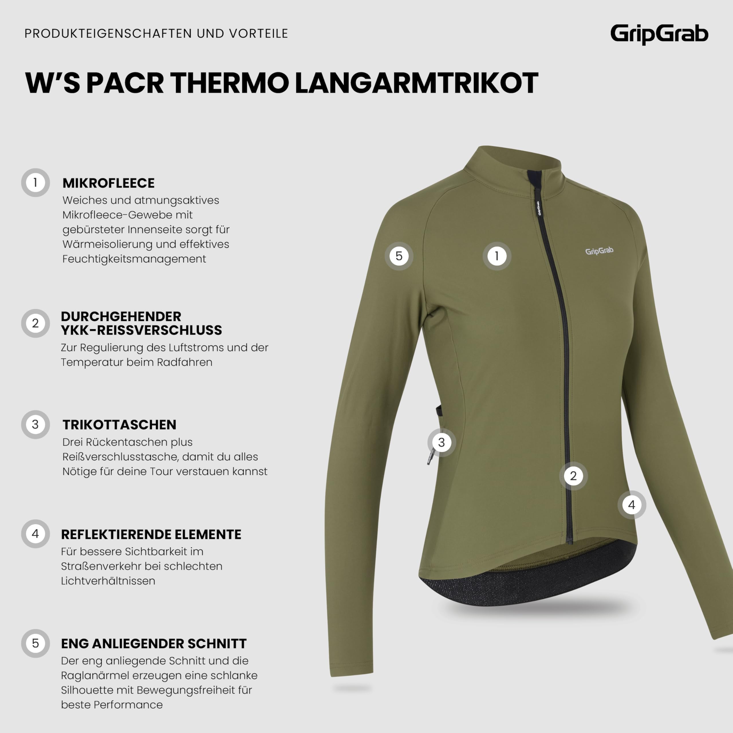 GripGrab PACR Rennrad Trikot Damen - Langarm Thermo Radtrikot - Race Fit | Schmale Passform, weiches Mikrofleece zur Isolierung, durchgehender Reißverschluss & 3 Taschen, für sportliche Sitzposition