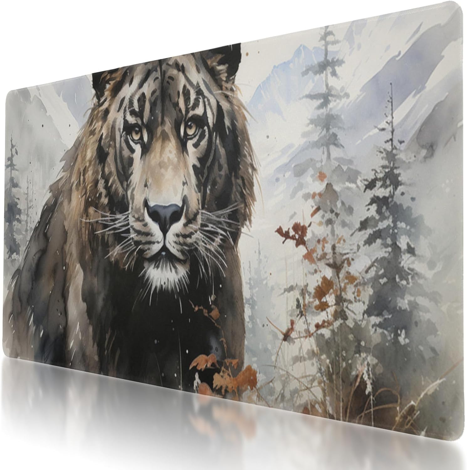 Jaguar in Landscape Themed Large Gaming Mouse Pad 35.5 x 16 Inch, Waterproof, Stitched Edges, Perfect for Esports and Office