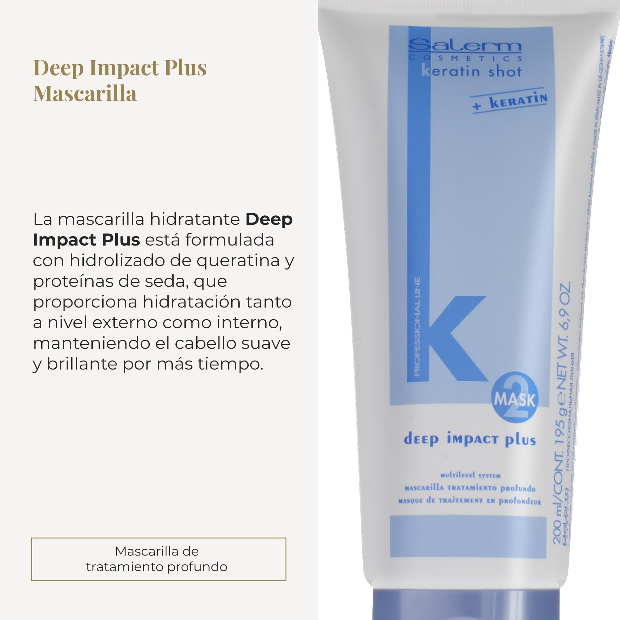 SALERM - Mascarilla Hidratante para el Cabello - Deep Impact Plus - 200 ml - Hidratación Profunda Cabello - para Uso de los Tratamientos de Alisado de la Familia Keratin Shot - Cabello Suave y Liso