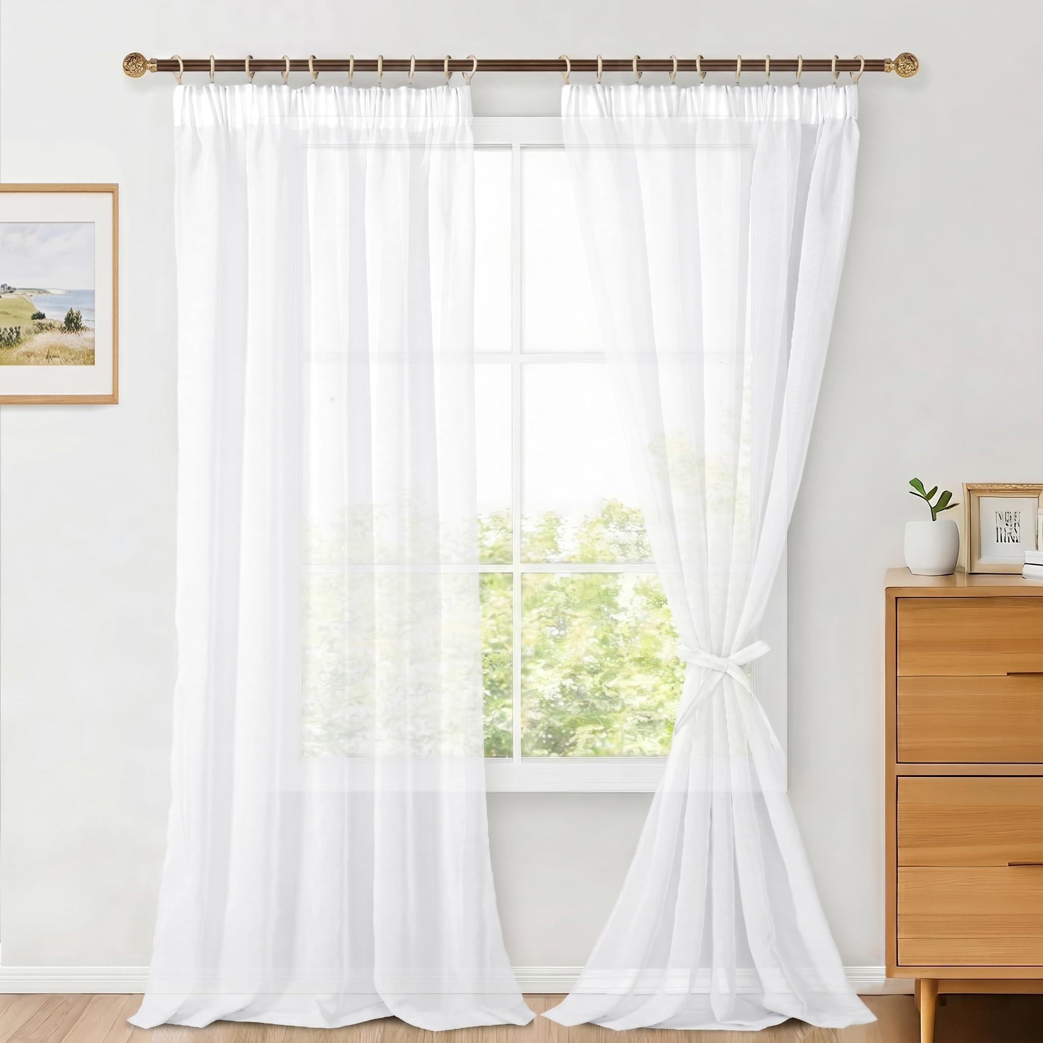 Hiasan 2er Set Sheer Voile gardinen vorhänge gardine Wohnzimmer mit Kräuselband Curtains scheibengardinen Vorhang Transparente Durchsichtig Luftig Dekoschal für Schlafzimmer