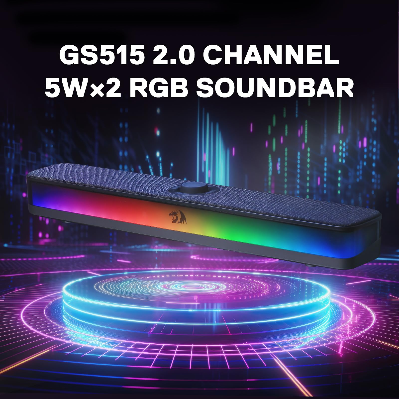 Barra de sonido de escritorio Redragon GS515 RGB, altavoces de computadora estéreo de 2.0 canales para escritorio con Bluetooth 5.3, alimentación USB-C/USB, negro