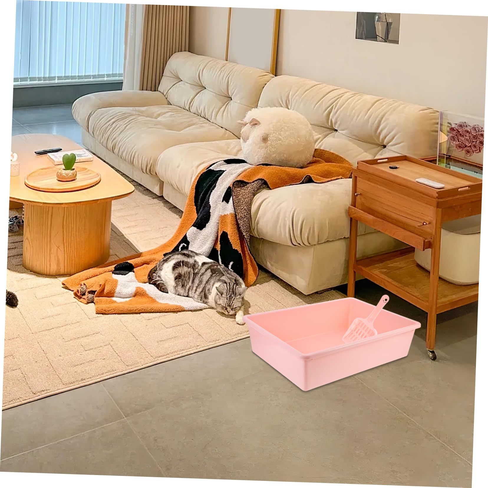 1set Lettiera Per Gatti Piccola Con Coperchio e Paletta Lettiera Aperta Portatile Per Gatti Design Pratico e Materiale Resistente Per Casa e Viaggi