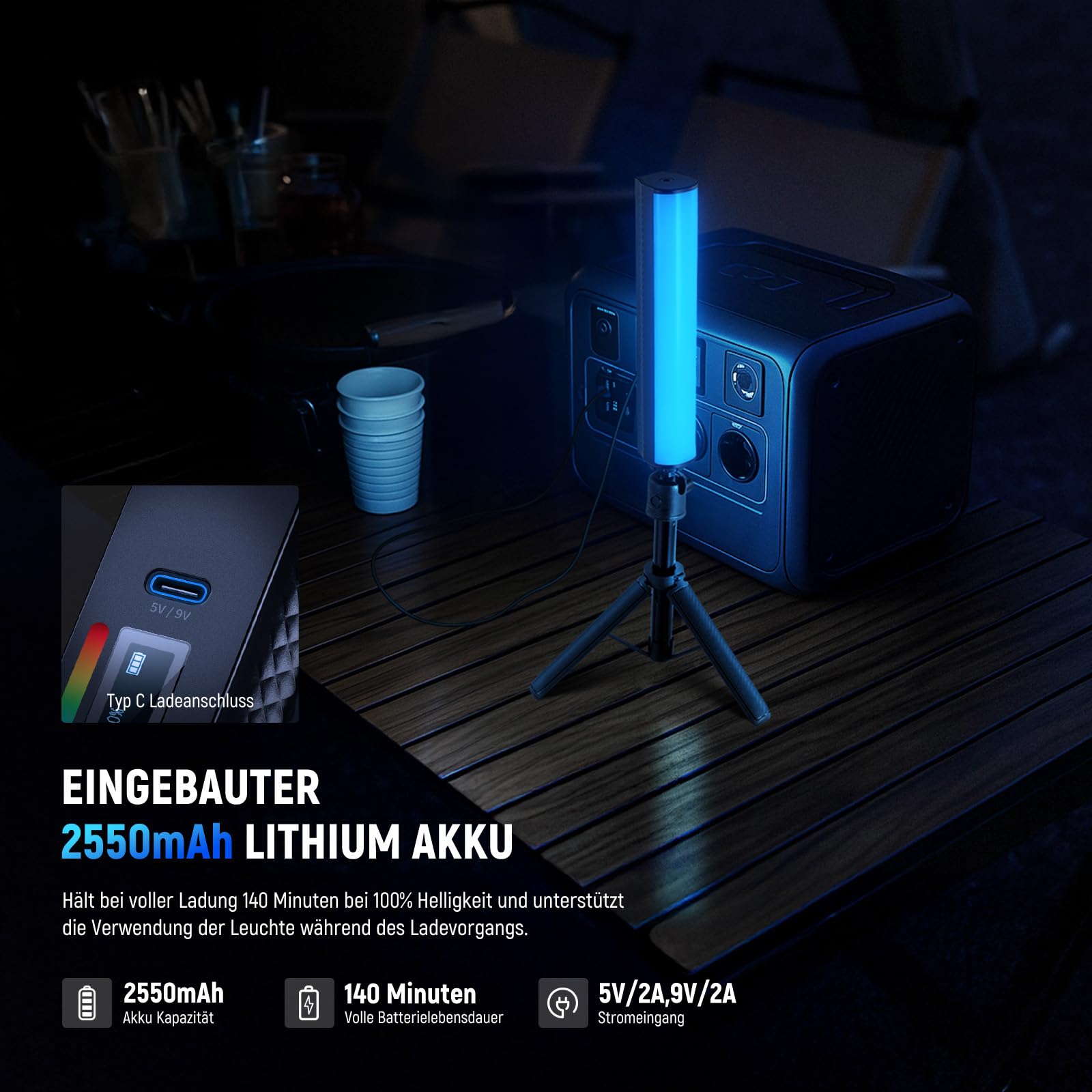 NEEWER RGB Lichtstab mit Tischstativ, magnetischer Hand Fotografie Video Beleuchtungsstab, 2500K-8500K dimmbare CRI95+ Vollfarb LED Röhrenlichtleiste, 2550mAh Akku 17 Szenen für Vlog TikTok, TL20C