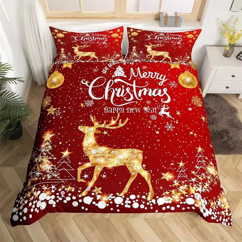 Housse de couette renne mignon avec flocon de neige doré pour une ambiance de Noël