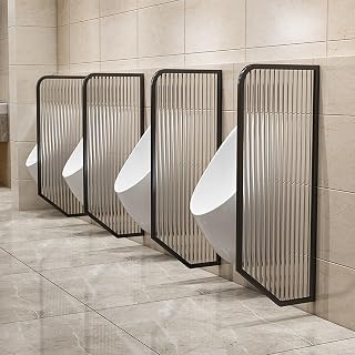 Divisor de orinal con marco de acero inoxidable y vidrio templado montado en la pared para baño de hombres, divisor de protección para inodoro público, color negro