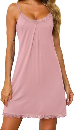 Lovasy Women's Sexy Sleepwear Summer Night Dress V-Neck Lace Adjustable Spaghetti Straps Nightgowns for Women Short