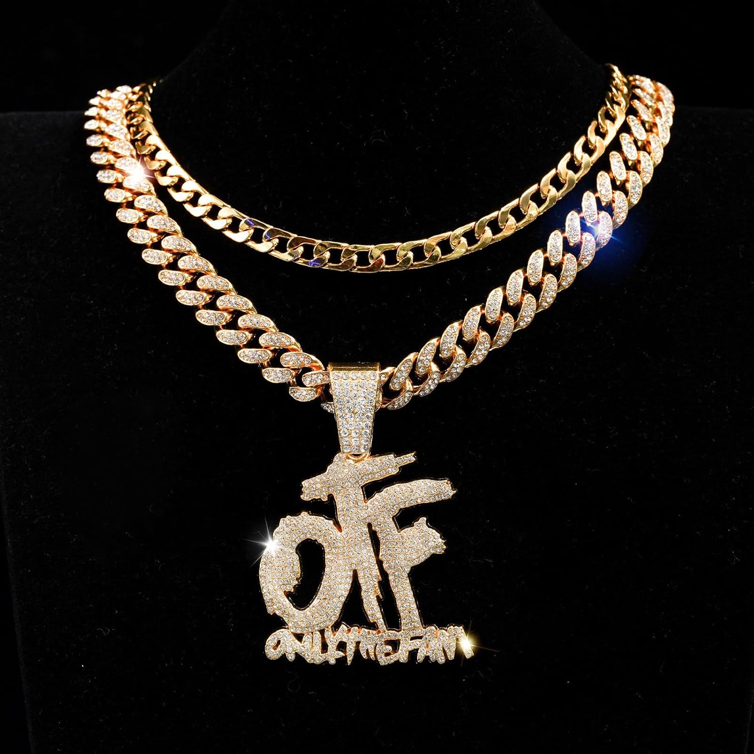 Hip Hop Diamond OTF Letter Pendant Necklace, Cuban Chain, Zinc Alloy, 20 inches - Image 5