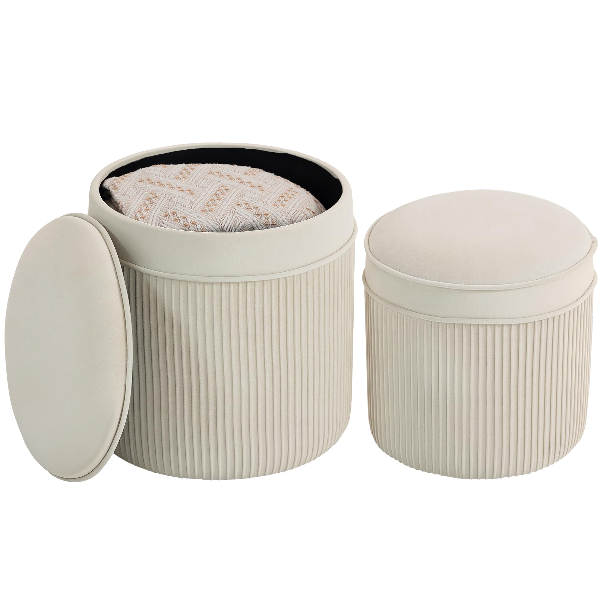 homcom lot de 2 poufs velours rangement