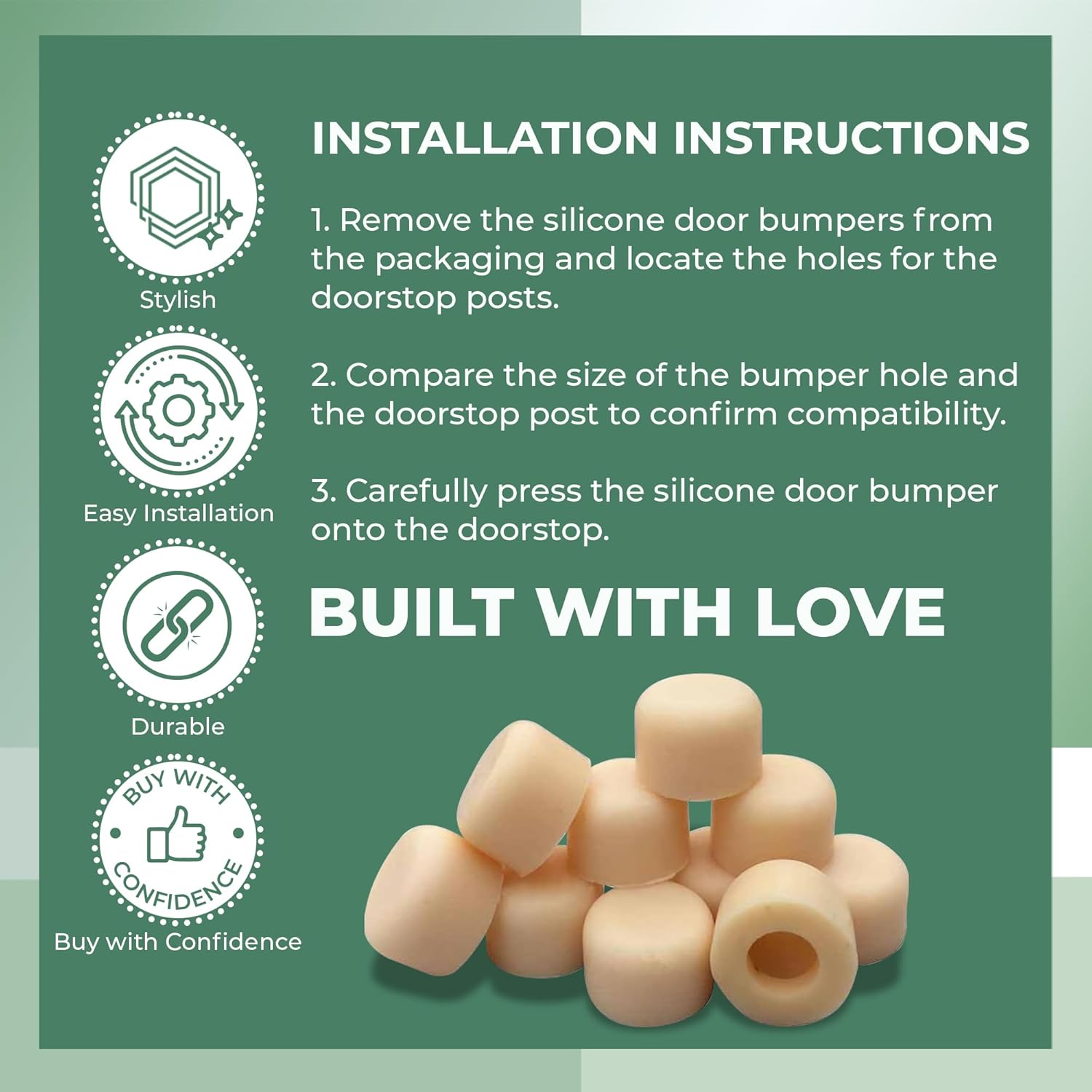 Renovators Supply Manufacturing Almond Premium Silicone Door Stopper Tips 1/4" Inner Diameter Door Stopper Bumper Caps 10 Replacement Tip Ends for Absorbing Shock Wall and Floor Protector Pack of 5