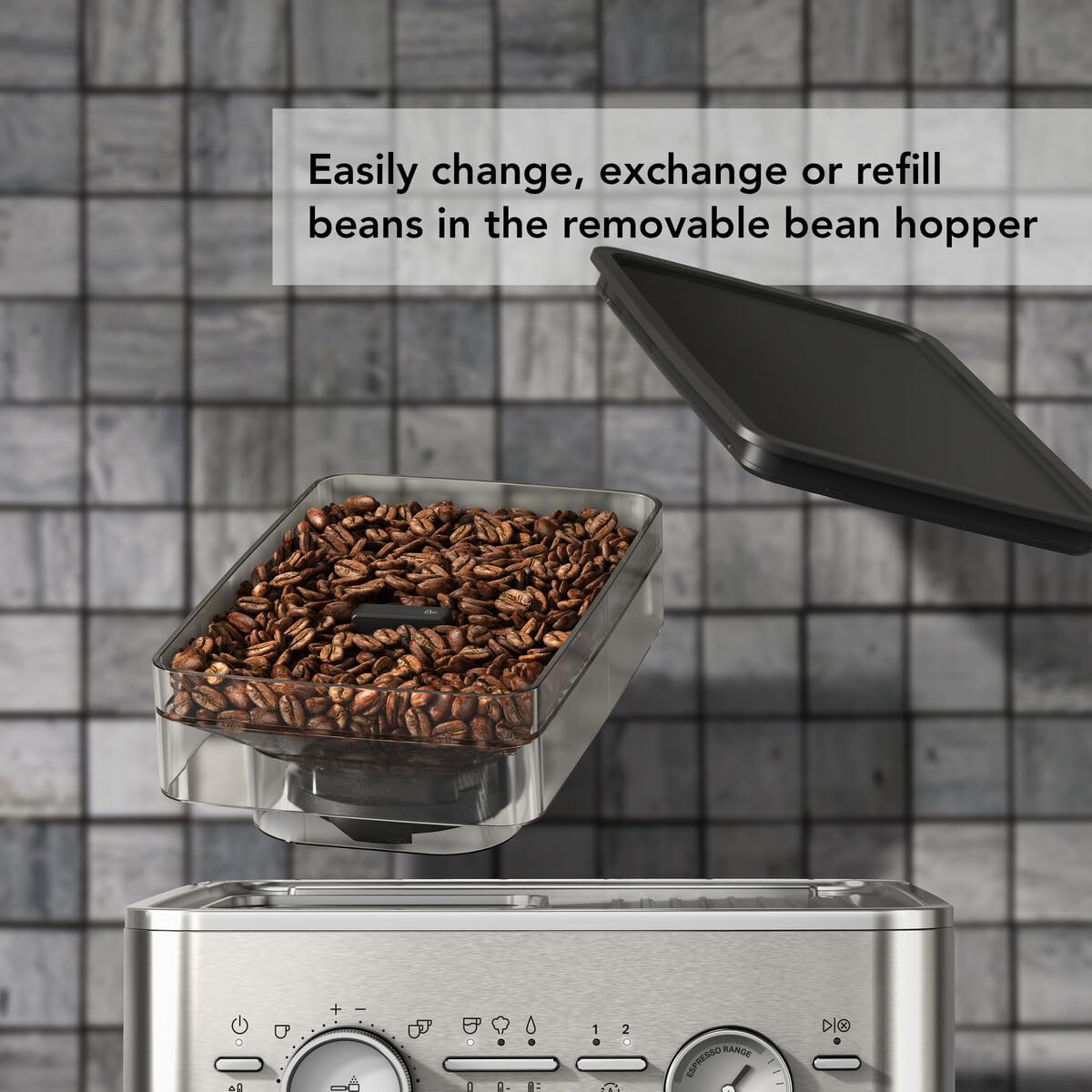 KitchenAid Macchina da caffè espresso semiautomatica con macinino integrato - 15 impostazioni di macinatura, controllo PID, pompa 15 bar, beccuccio vapore e design in acciaio inox - Acciacio