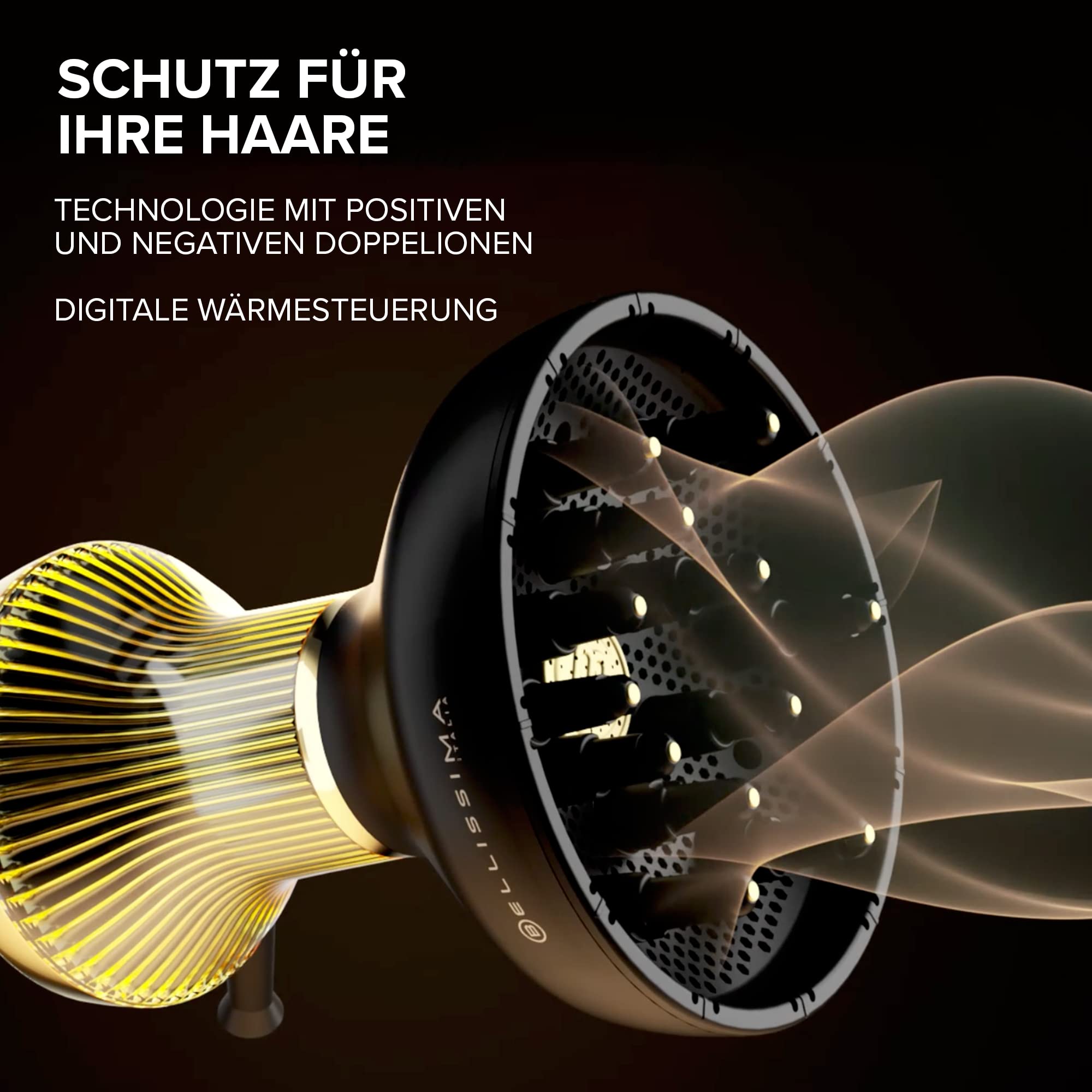 Bellissima Diffon Supreme, Heißluftdiffusor für lockiges Haar, XL Diffuser mit 12 Finger, Ceramic Technology & ArganOil, 2 Geschwindigkeiten, 3 Temperaturen, Ionisator, schonend trocknend