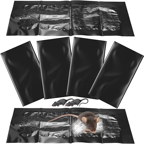 Qualirey 6 alfombrillas adhesivas para trampa para ratones con señuelos de ratón artificiales realistas, tableros de pegamento extra grandes para