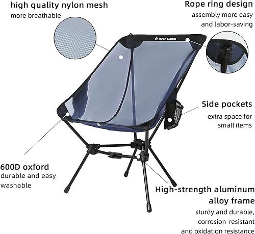 Miniatura 6 de ROCK CLOUD Paquete de 2 sillas de camping portátiles, sillas plegables ultraligeras, compactas para exteriores, tamaño grande, para campamento,