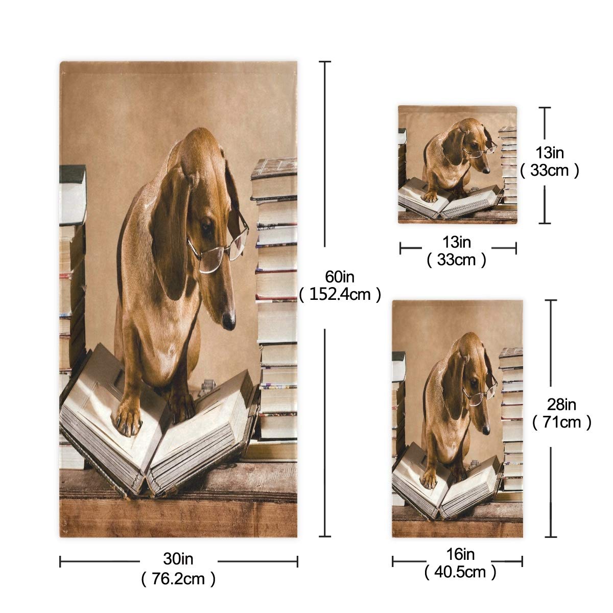 Lectura Libro Perro Pug Juego de Toallas para Baño Playa 100% Algodón de Piscina Toalla (1 Toalla de Baño y 1 Toalla de Mano y 1 Paño de Lavado) para Nadar Hotel Niñas Niños Niños