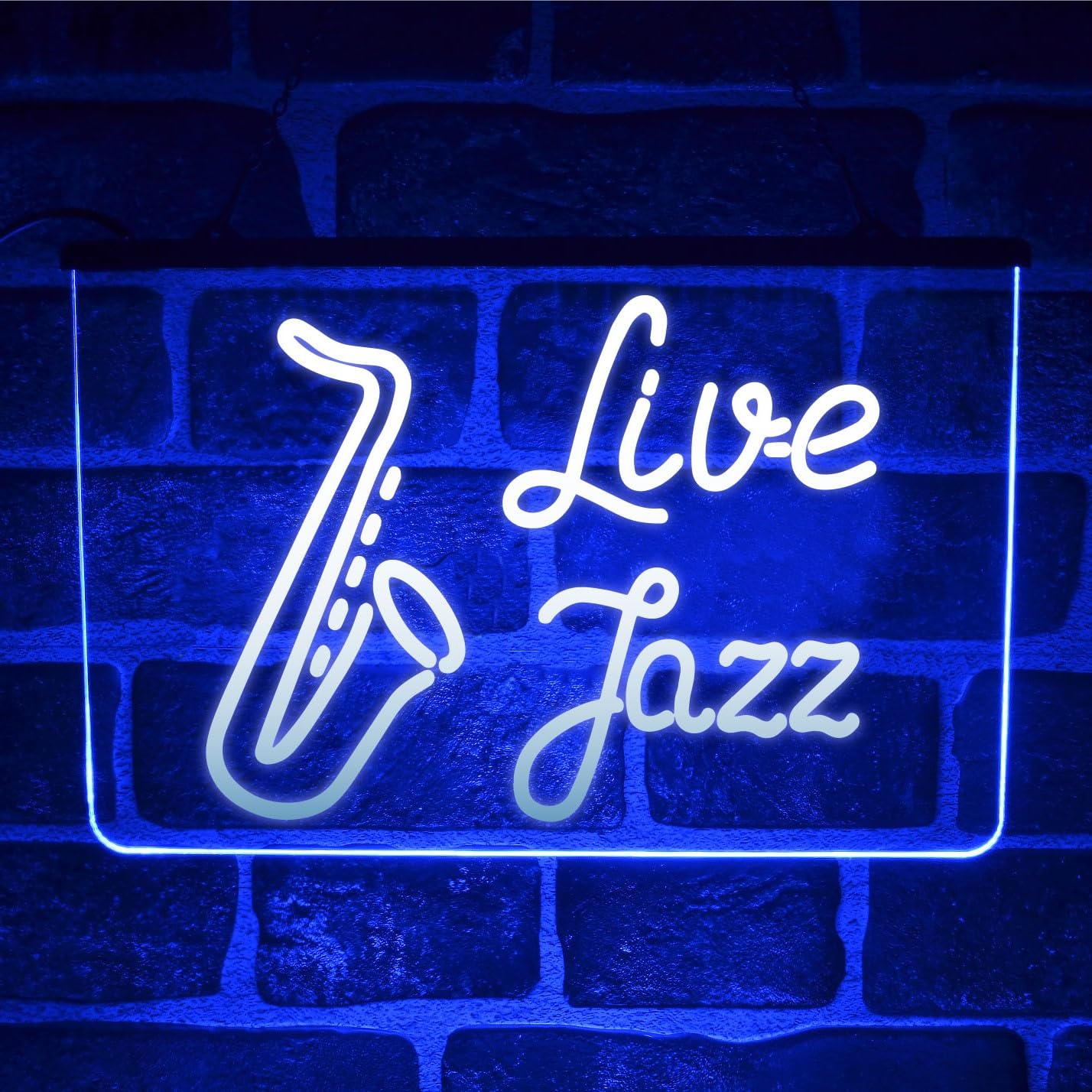 Live Jazz Music LED Neon Sign – Multicolour Sax Wall Light for Bar, Pub, Blues Club, Home Décor Studio – USB powered (Blue)