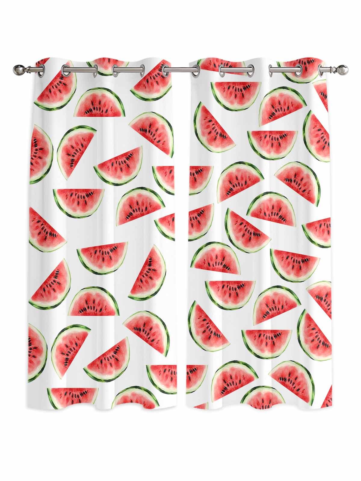 Red Watermelon Window Curtains Panels with Silver Grommet,Summer Fruit Tropical Watercolor White Kitchen Cafe Curtain Draperies Window Treatment Set for Living Room/Bedroom/Bathroom/Cafe,84x84
