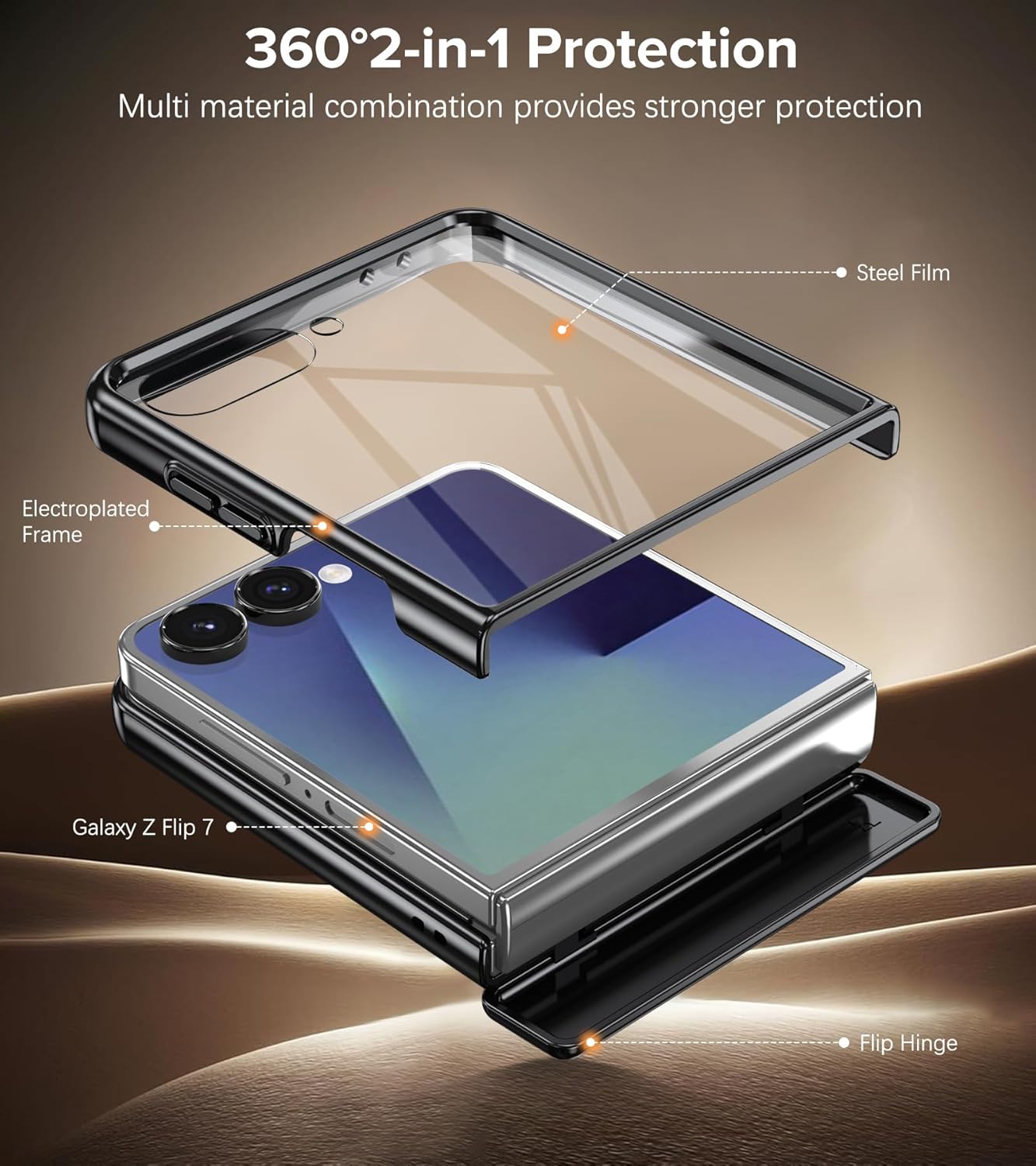 for Samsung Galaxy Z Flip 7 Case with Screen Protector, Hinge Protection Phone Case for Z Flip 7, with Mag-Safe, 360° Rotating Ring Holder, Hard PC Shockproof Full Body Protective Cover (Blue)