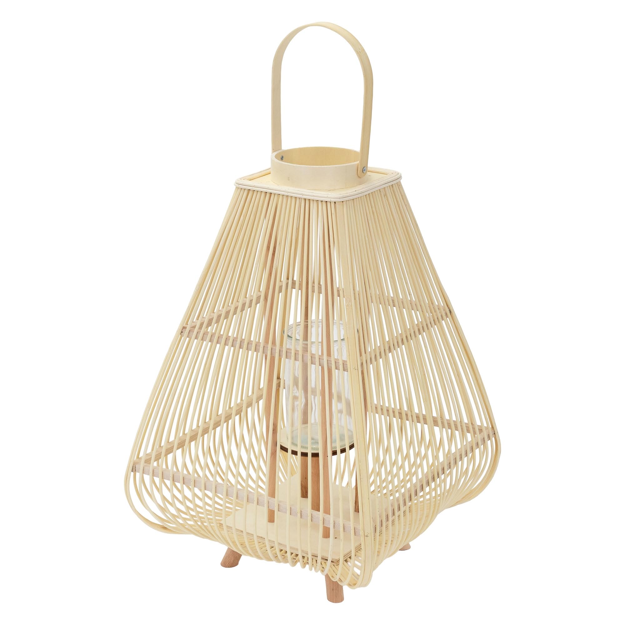 ECD Germany Latarnia Bambusowa Ogrodowa 73,5 cm Lampion Dekoracyjny Boho z Uchwytem i Szklanym Wkladem Swiecznik na Taras Balkon do Ogrodu i Salonu do Wnetrz na Zewnatrz Kolor Naturalny Styl Pleciony