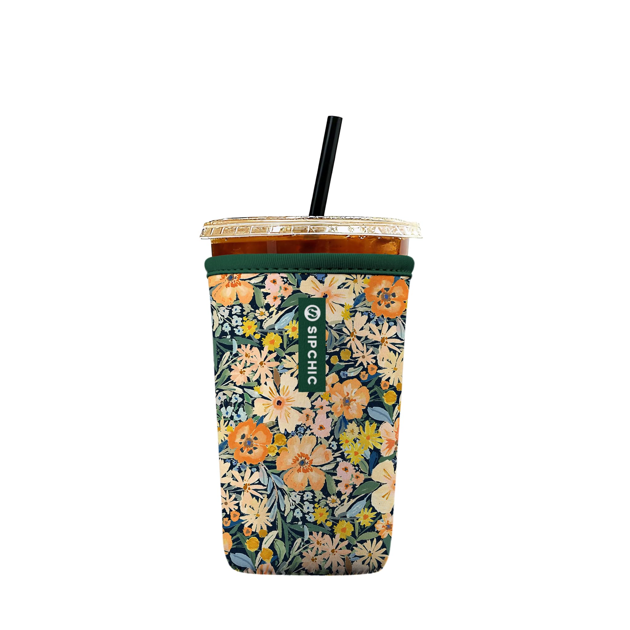 Iced Coffee Sleeve – Neoprene Reusable Cup Sleeves for Drinks, Insulated Drink Sleeves to Keep Hands Dry &amp; Drinks Cold, Stylish &amp; Durable Coffee Sleeves (Rustic Daisy, Medium: 22-29oz)