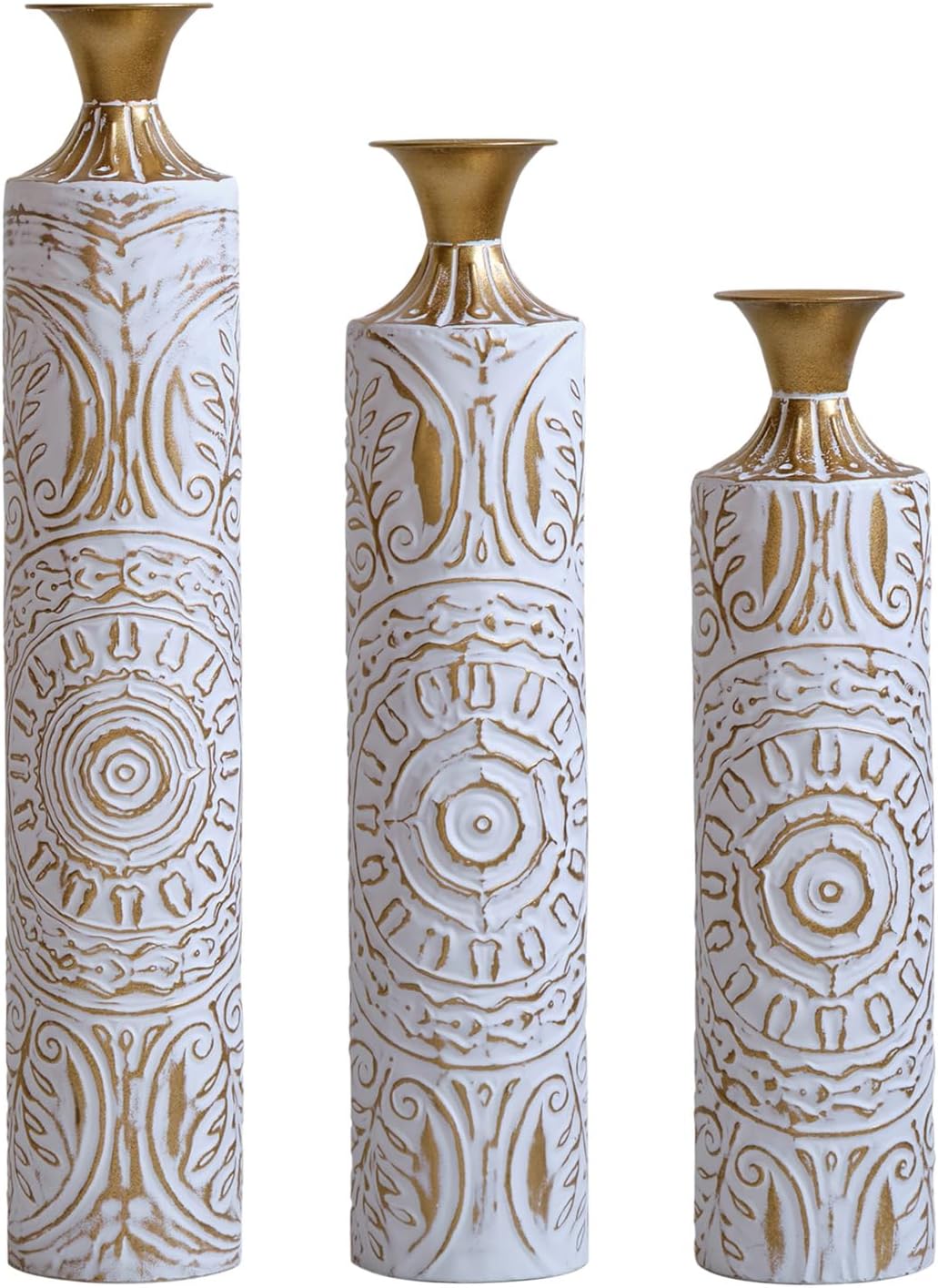 Set of 3 Decorative Iron Vases, Modern Metal Flower Vase Set for Home and Christmas Decor - Farmhouse Holiday Centerpiece for Table, Mantel, Living Room