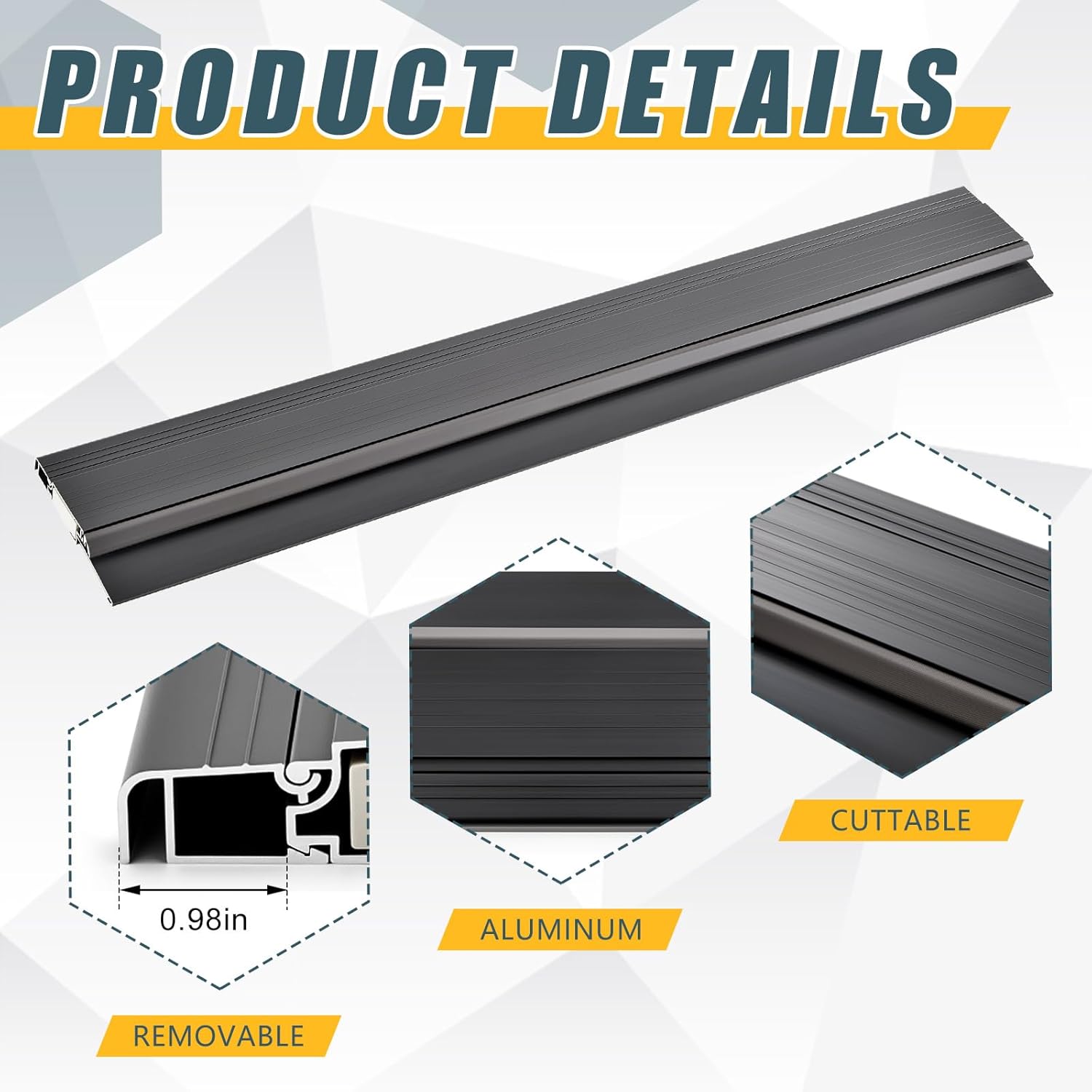 Blulu 48" Aluminum Exterior Door Threshold 5 5/8" Outdoor Swing Threshold Heavy Duty Adjustable Aluminum Door Sill Pan for Weatherproof & Easy Install for Residential/Commercial Use, Black (1 Pcs)