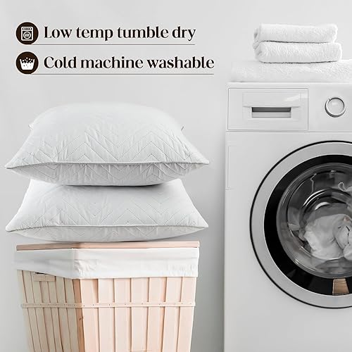 Miniatura 5 de Bafode Juego de 2 rellenos de almohada de plumas de ganso, 12 x 20 pulgadas, lujosos cojines decorativos corrugados con exquisito borde satinado
