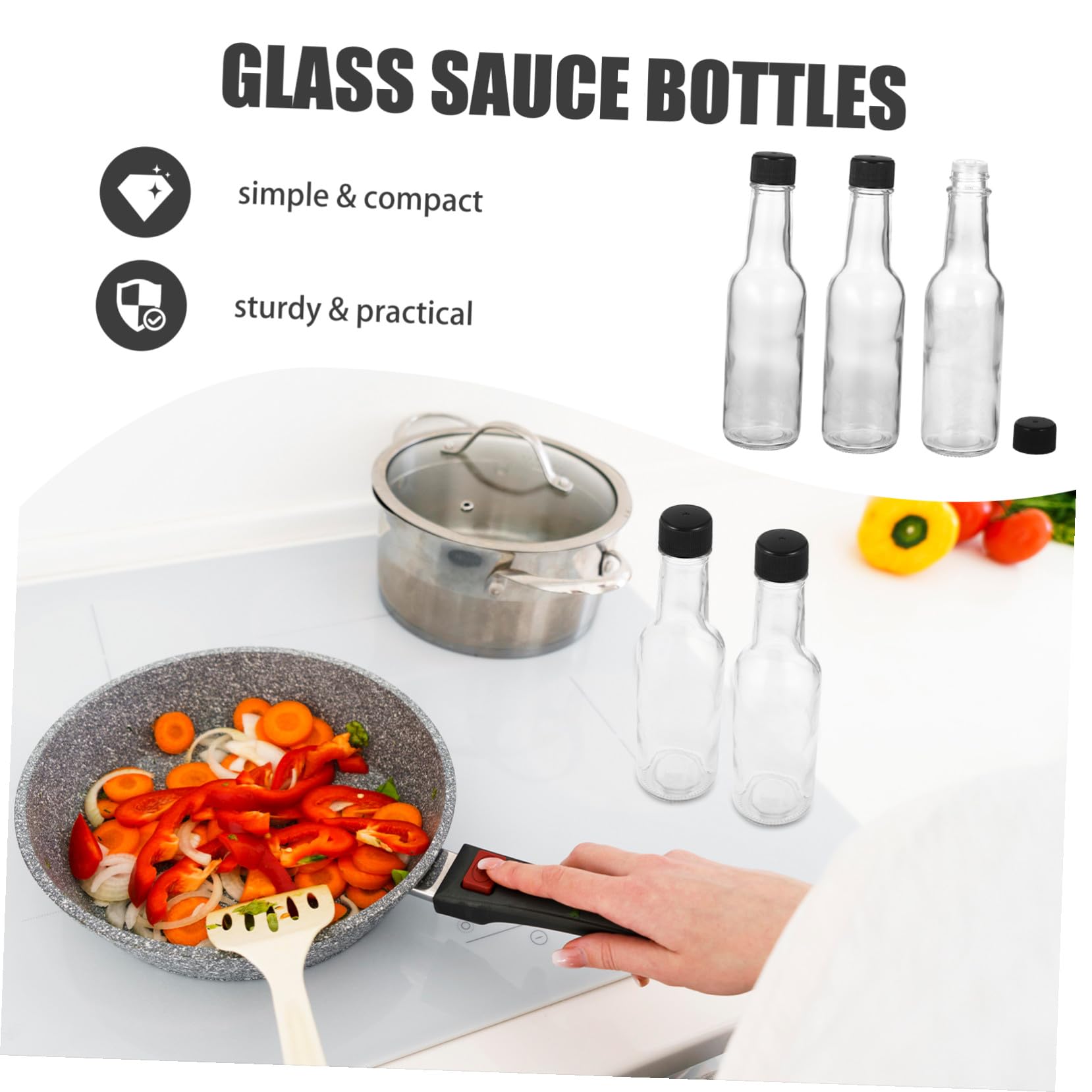 LIFKOME 6 pezzi Bottiglie in Vetro per Salse e Condimenti con Chiusura Contenitori per Salsa di Soia Ketchup Sciroppo e Dressing Insalata per Cucina Picnic e Ristorazione