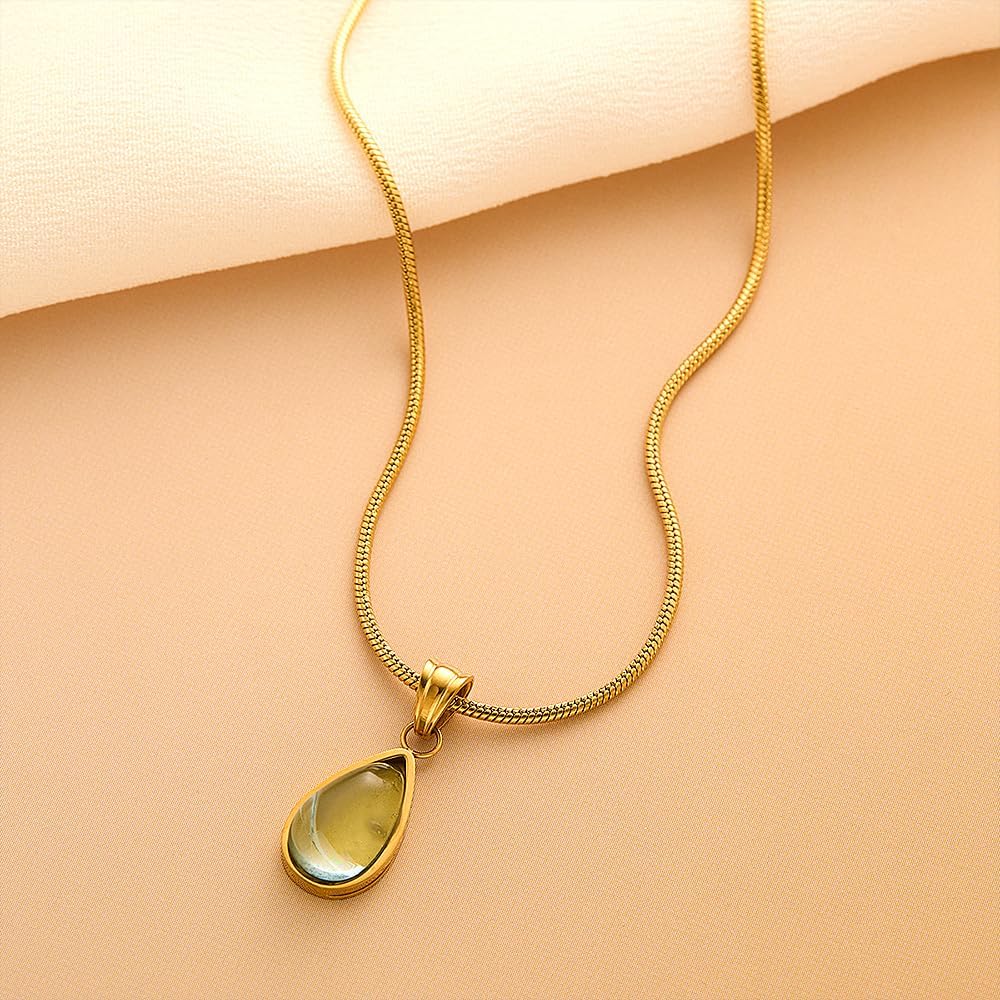Rrdaily Simple Gold Waterdrop Acrylic Pendant Necklace for Women,Bohemian Blue Teardrop Snake Bone Chain Necklace,Dainty Preppy Style Friendship Jewelry Gifts - Image 6