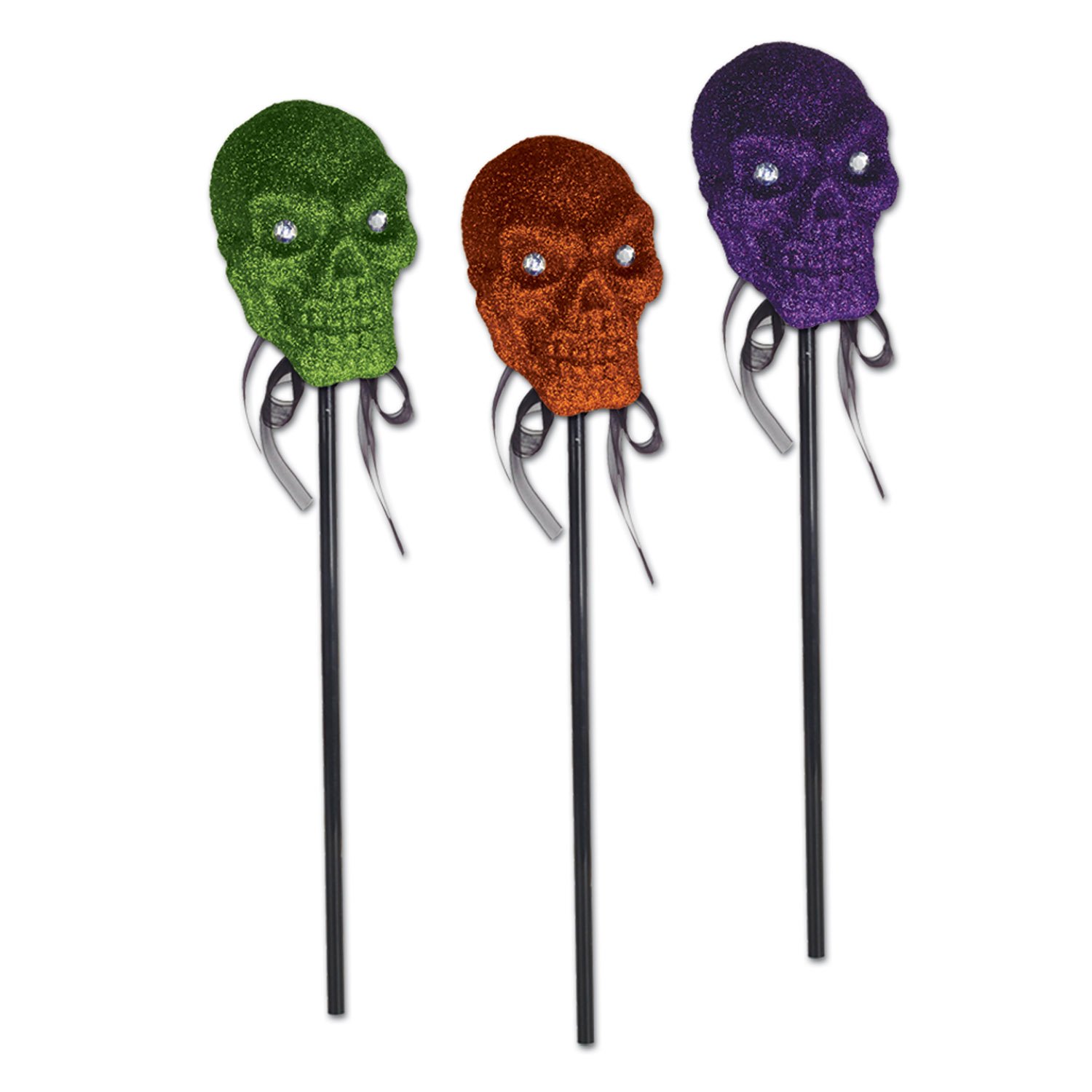 Beistle Glittered Plastic Skulls with Stick