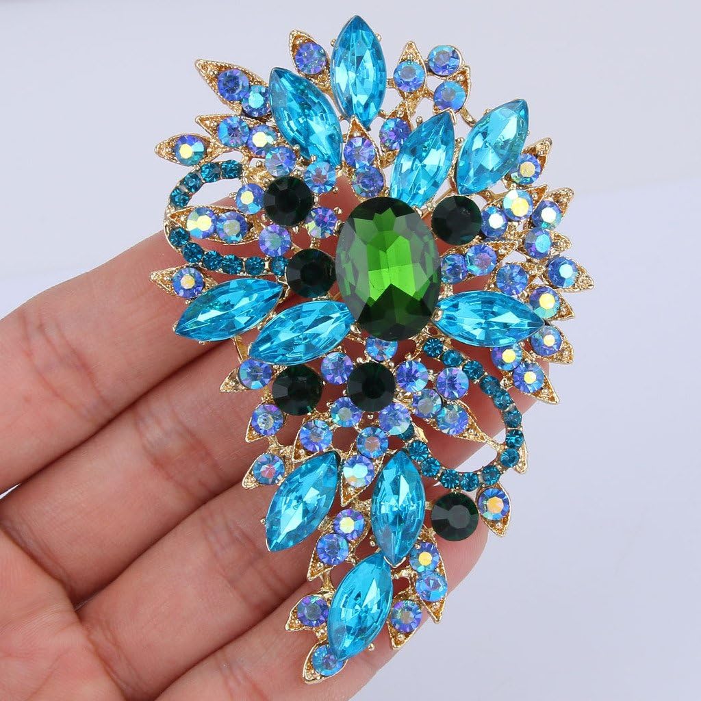 Vintage Teardrop Flower Brooch With Austrian Crystals - 3.8 Inch Elegant Pin