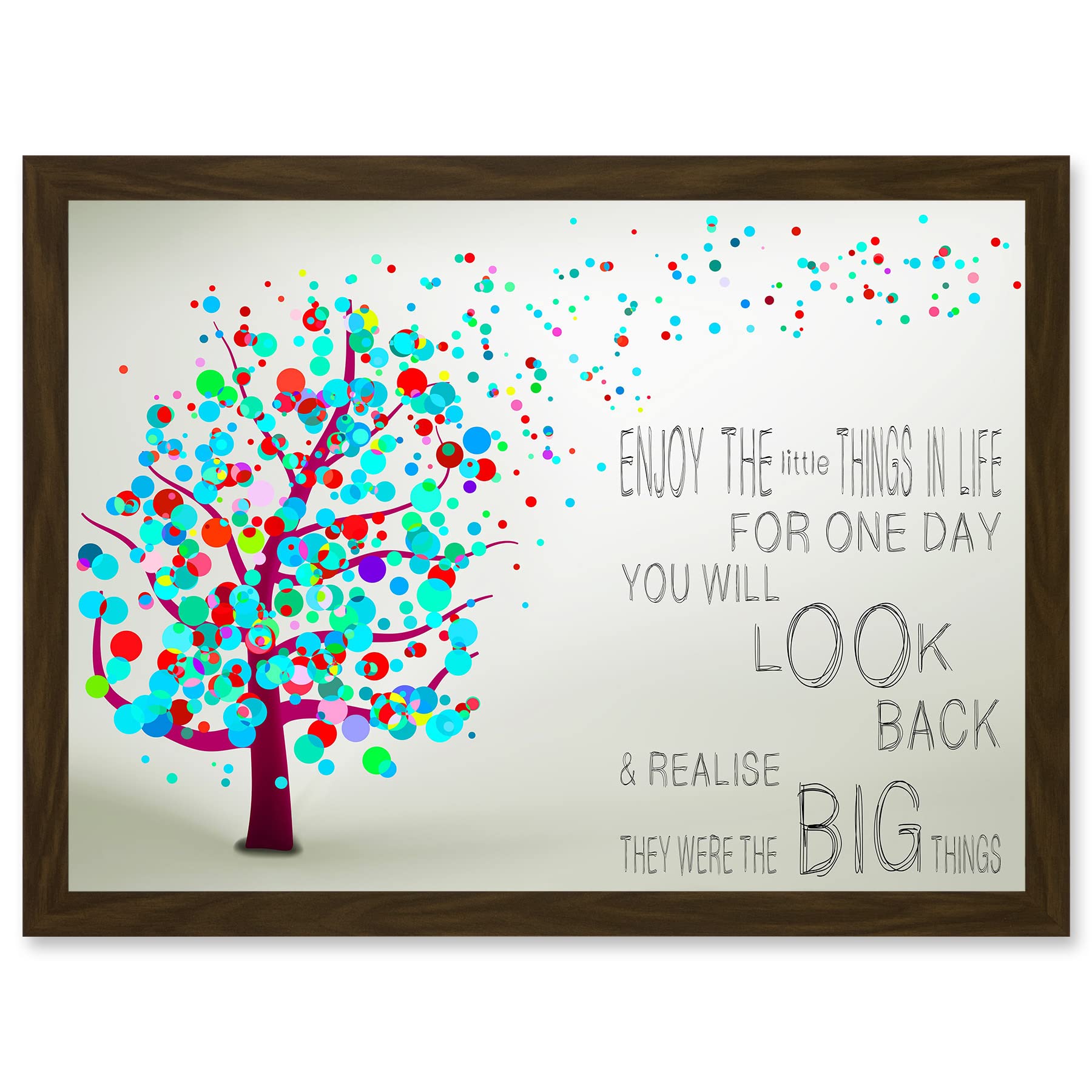Artery8 Enjoy Little Things Life Bubble Tree Quote Typography A4 Artwork Framed Wall Art Print