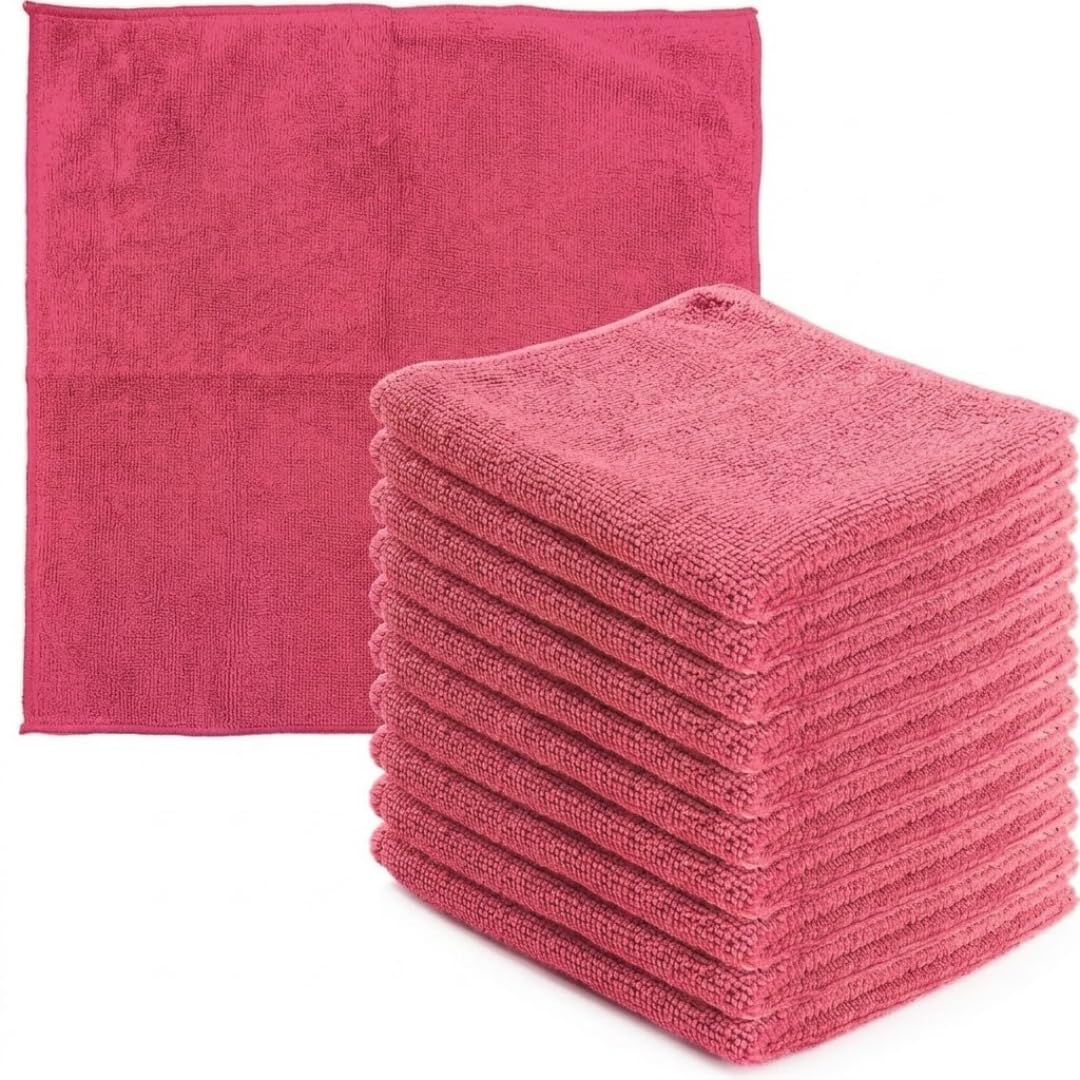 DTD QUALITY MATTERS Microfibre Cleaning Cloths Extra Large Reusable Lint Free Streak Free Cloths for Kitchen, Bathroom, Car & Household Cleaning, 90% Polyester 10% Polyamide (10, Pink)