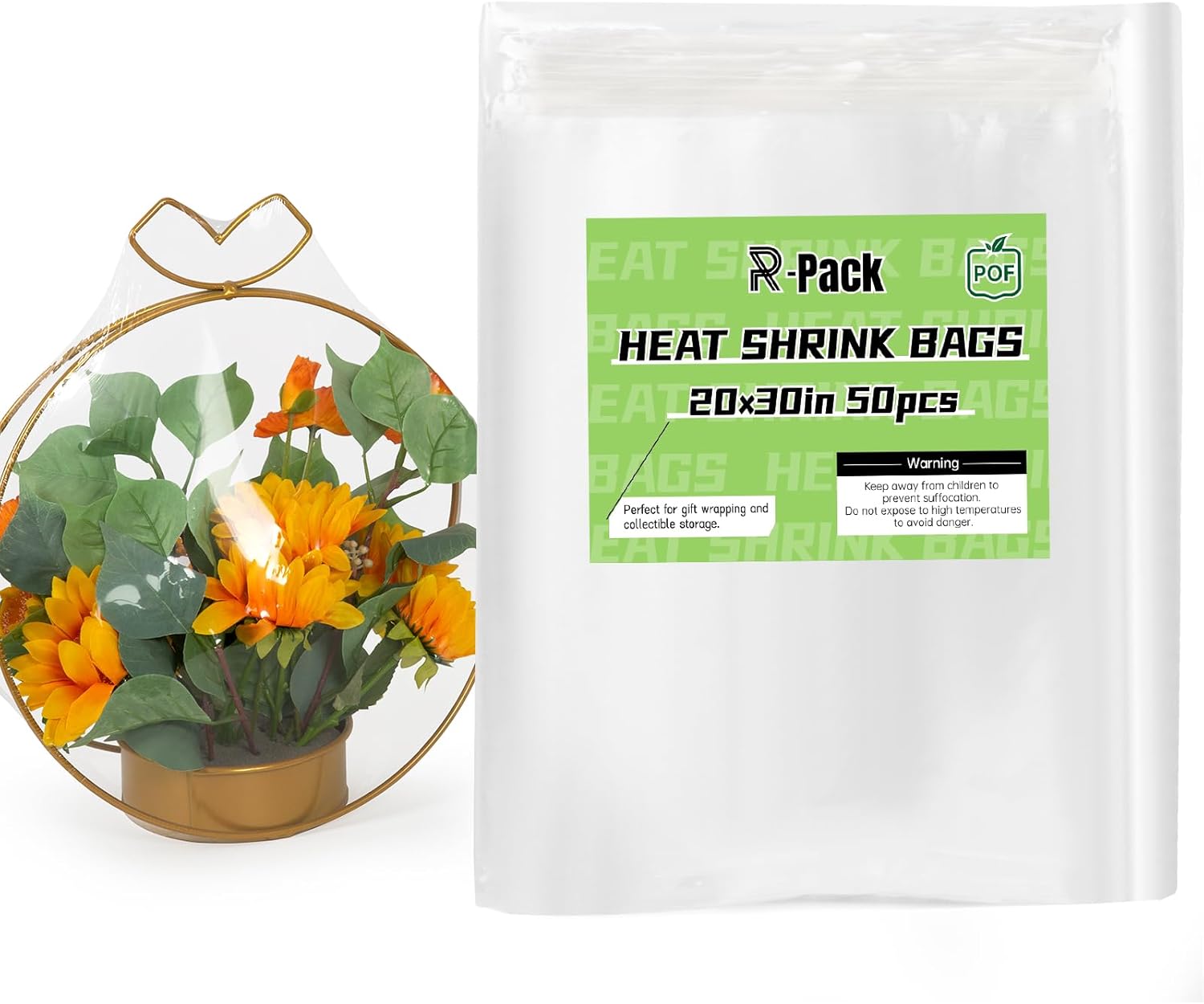 R - PACK 100 Pcs 18x24 Inch POF Food - Grade Heat Shrink Bags, Perfect for Small Gift Wrapping, BPA - Free
