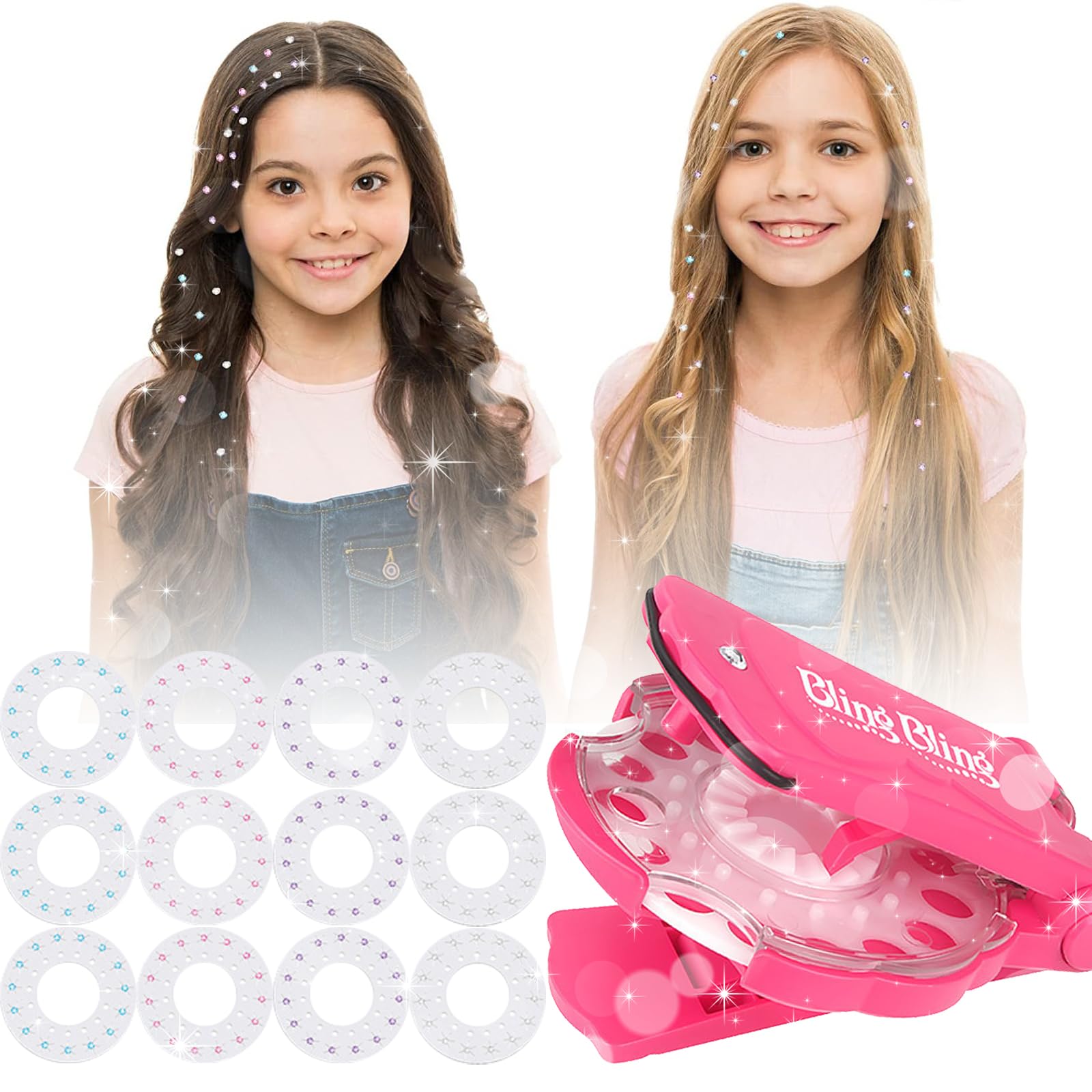 JSTHHTT Brillantini Per Capelli, Hair Bedazzler Kit Con 180 Diamanti E Extension Capelli, Applicatore Strass Diamante Gioielli Macchina Strumento Per Lo Styling Glam Per Ragazze E Bambini
