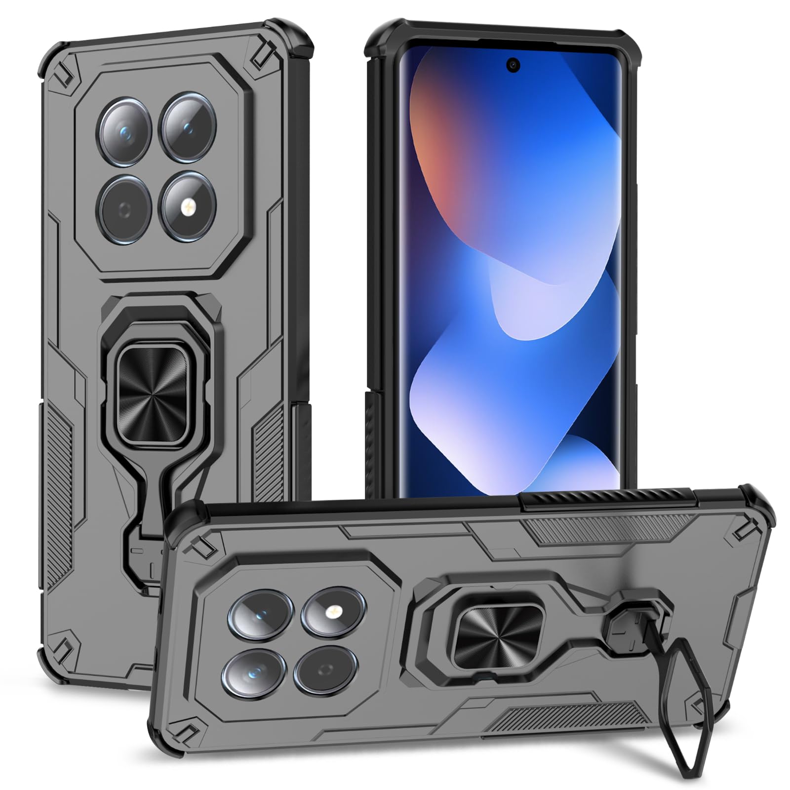 Funda para Samsung Galaxy A13 4G con Cristal Templado Protector Pantalla, Carcasa Antigolpes con Soporte anular metálico, Case Protectora de Grado Militar, Negro — view 274