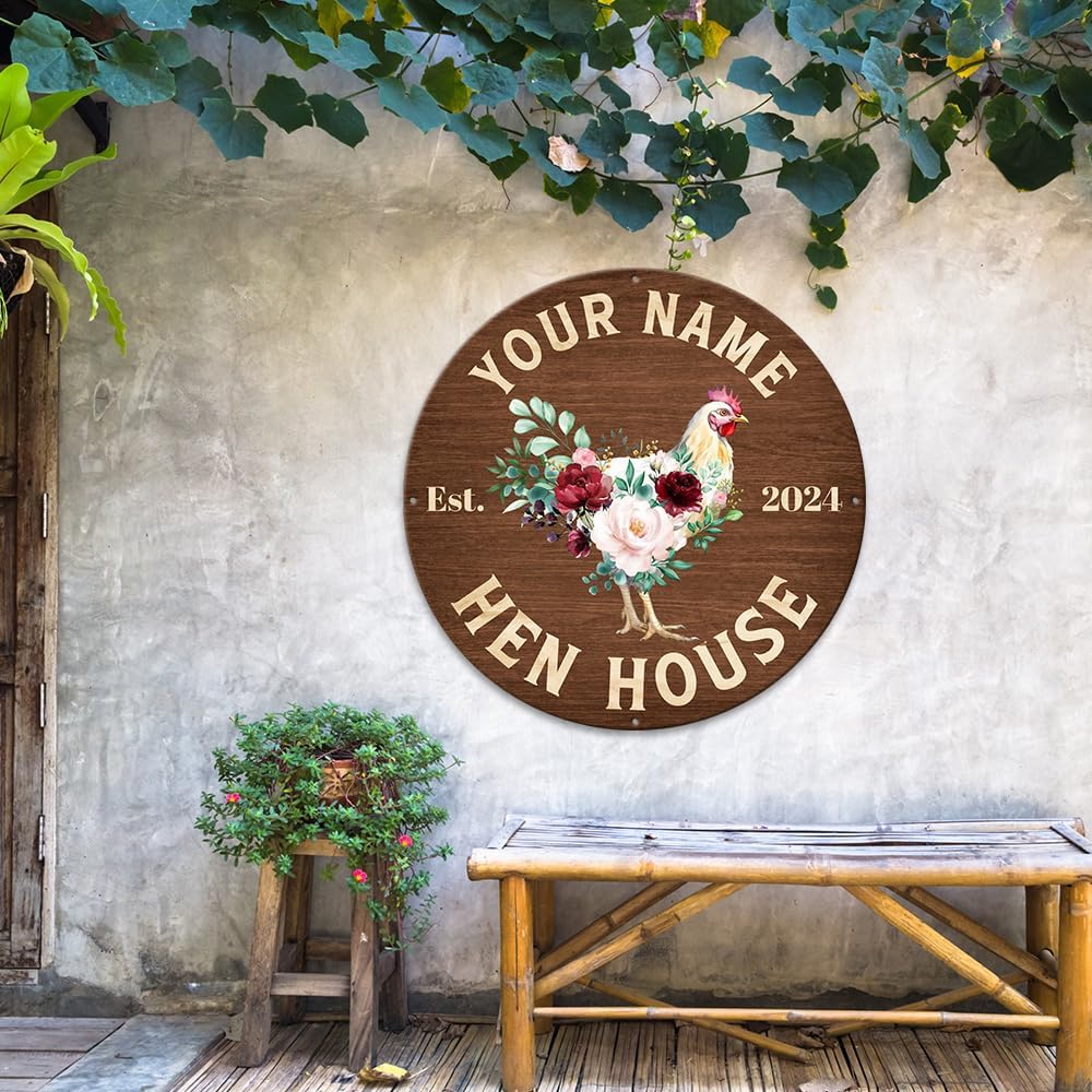 MeMate Chicken Coop Signs - Personalized Hen House Decor, 8-24 Inch Large Metal Farm Signs, Perfect for Farmhouse Decoration and Housewarming Gifts