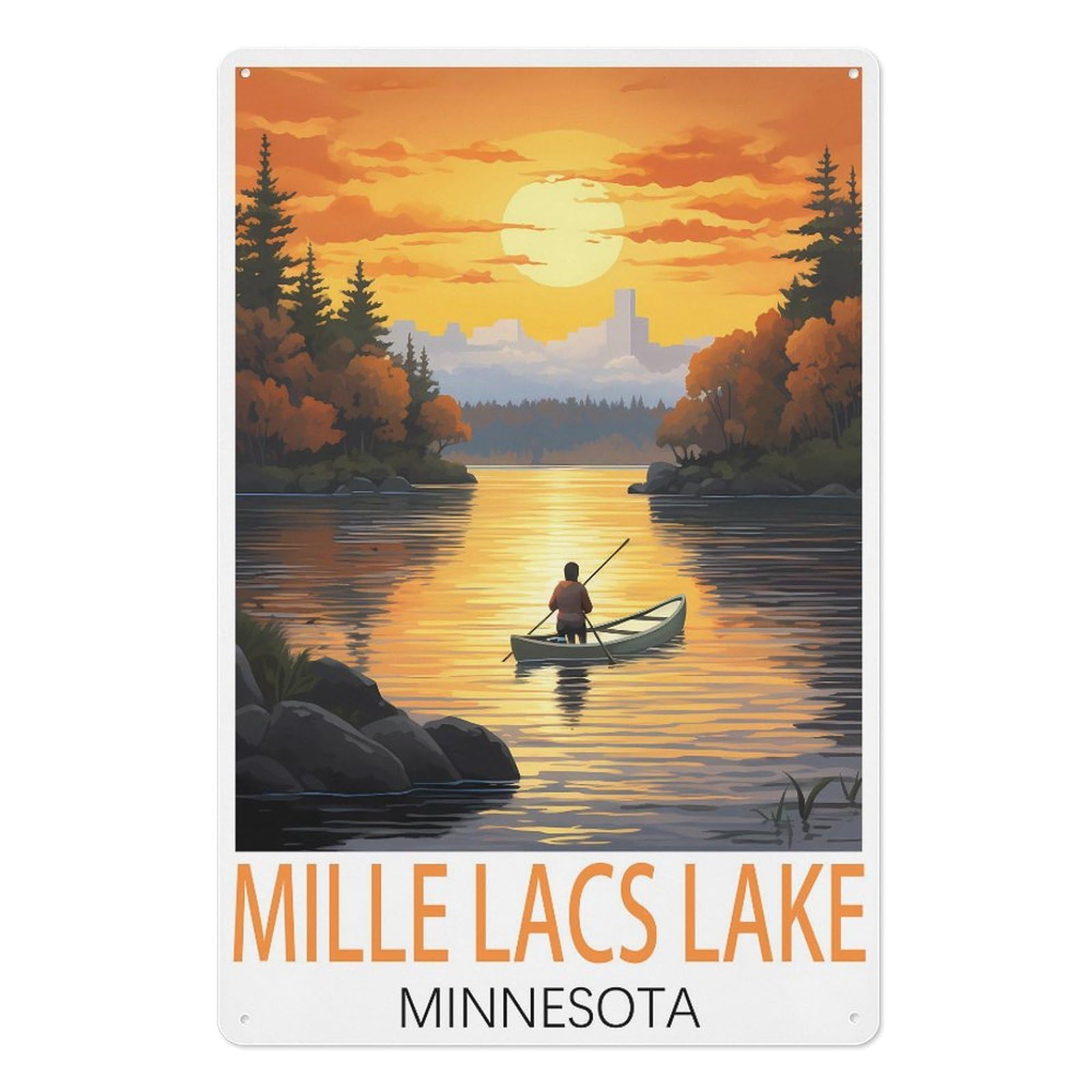 Mille Lacs Lake Minnesota Vintage Travel Poster Vintage Tin Sign 08x12inch(20x30cm) Wall Art for Home Office Bedroom Living Room Cafes Wall Decor