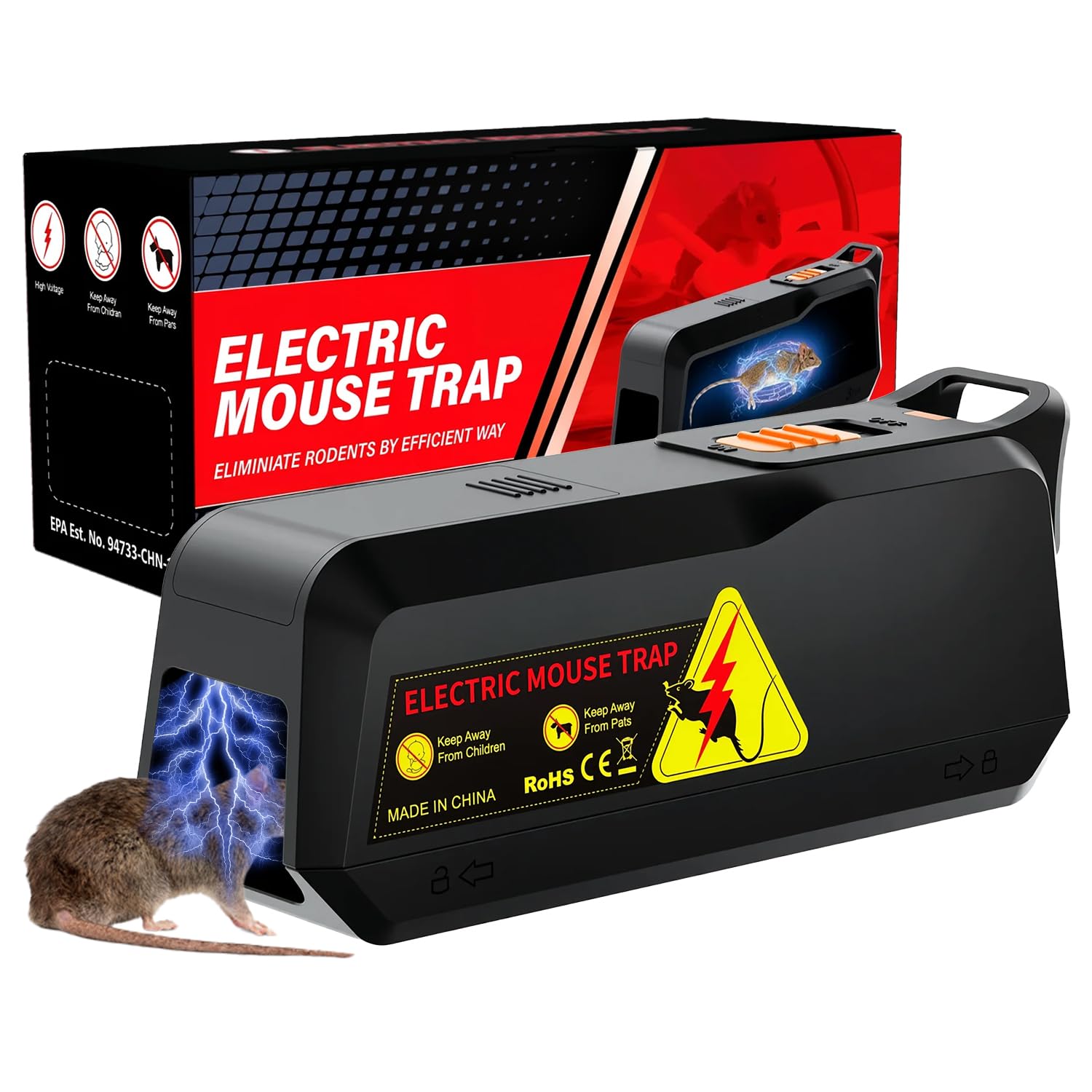 Elektrisch Rattenfalle 1800V, Elektronische Mausefalle, Wiederverwendbare Hochspannungs-Falle, Ratten und Mäuse, Geeignet für Innenräume Küche & Haushalt