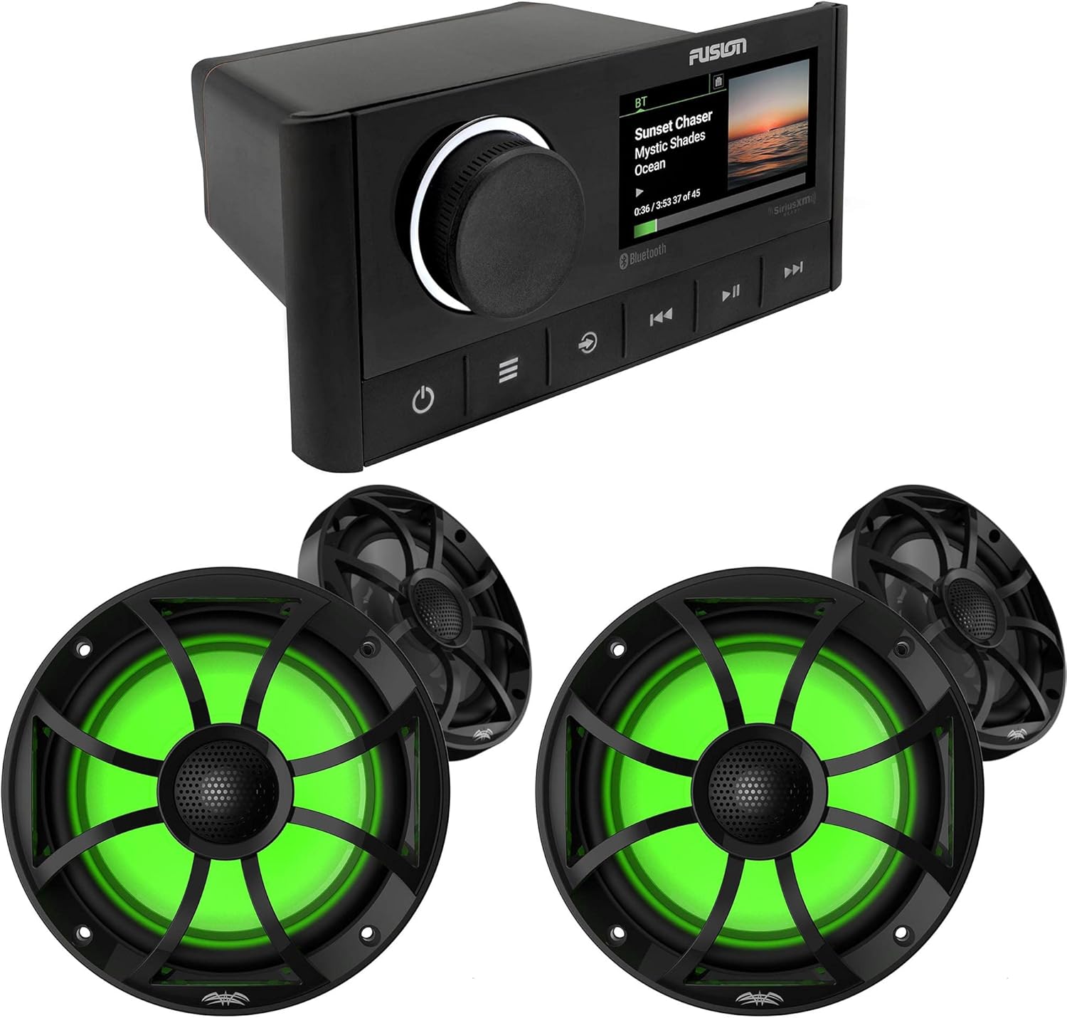 Fusion MS-RA670 Marine Receiver with 2 Pairs Wet Sounds Recon6-BG-RGB 6.5" Marine RGB LED Speakers